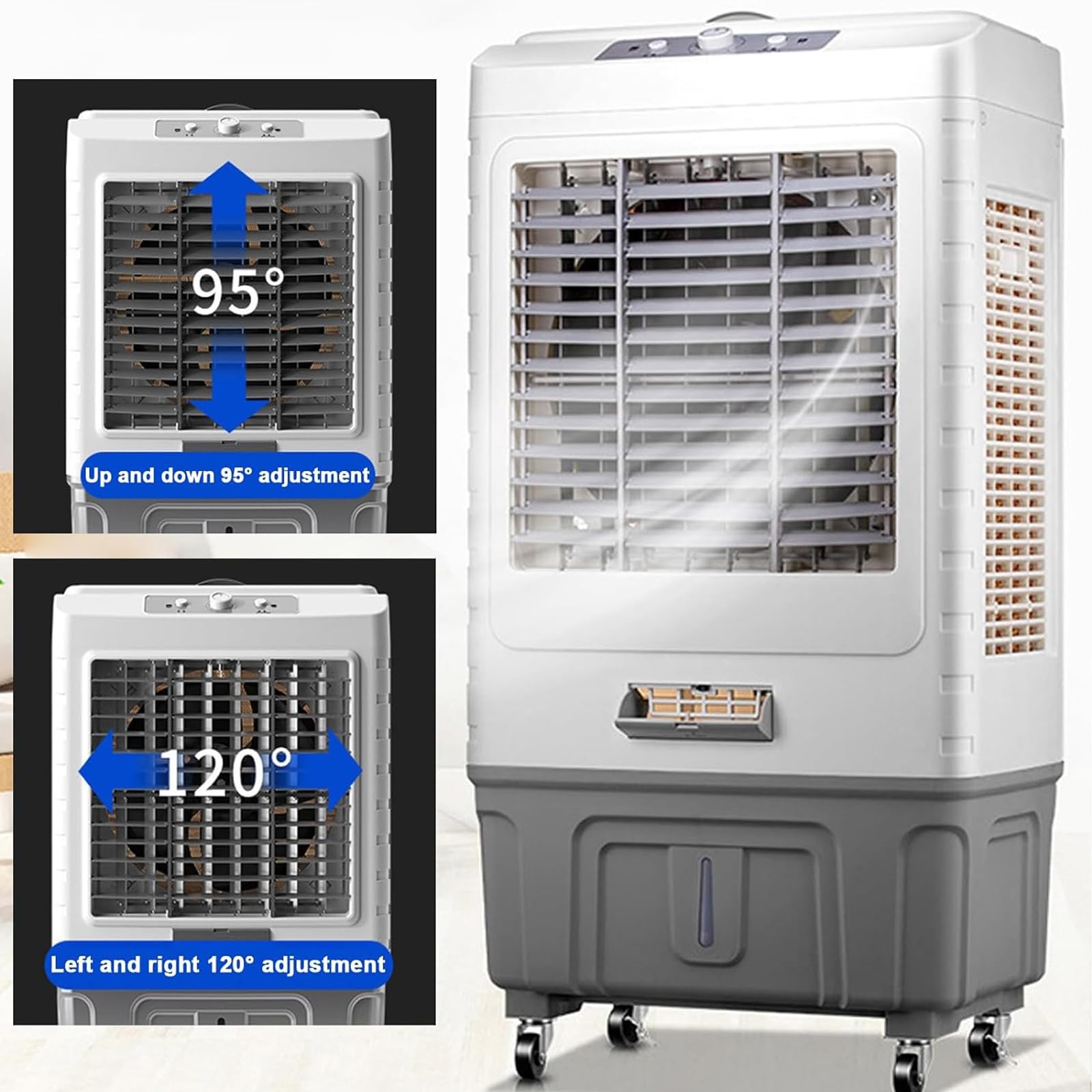 Humidificateur Industriel, Ventilateur de Refroidisseur d'air par évaporation Commercial – Climatiseur 3 en 1, Grand réservoir d'eau, 3 Modes de Vitesse, 6 glacières – Refroidit jusqu'à 90