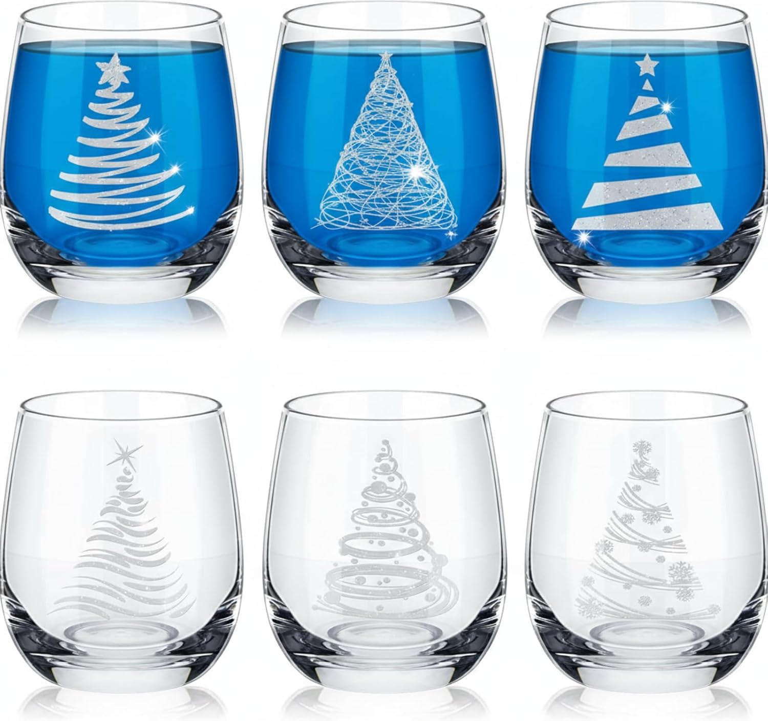 Pickmesh 6 Pcs Christmas Wine Glass 12oz Christmas Tree Stemless Wine Glass Funny Xmas Themed Drinking Cups Merry Xmas Party Gifts for Women Men Family
