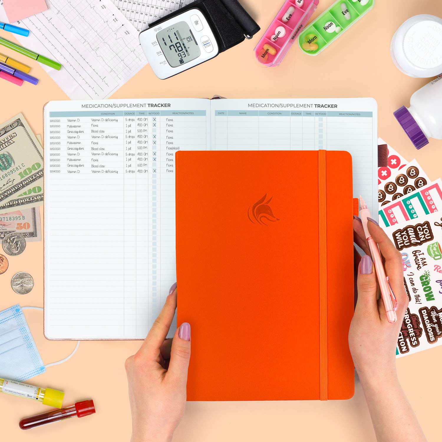 Clever Fox Planificador médico de 12 meses - Cuaderno médico, diario de salud, diario de bienestar y cuaderno de registro para rastrear la salud - Diario médico de autocuidado - 12 meses, sin fecha