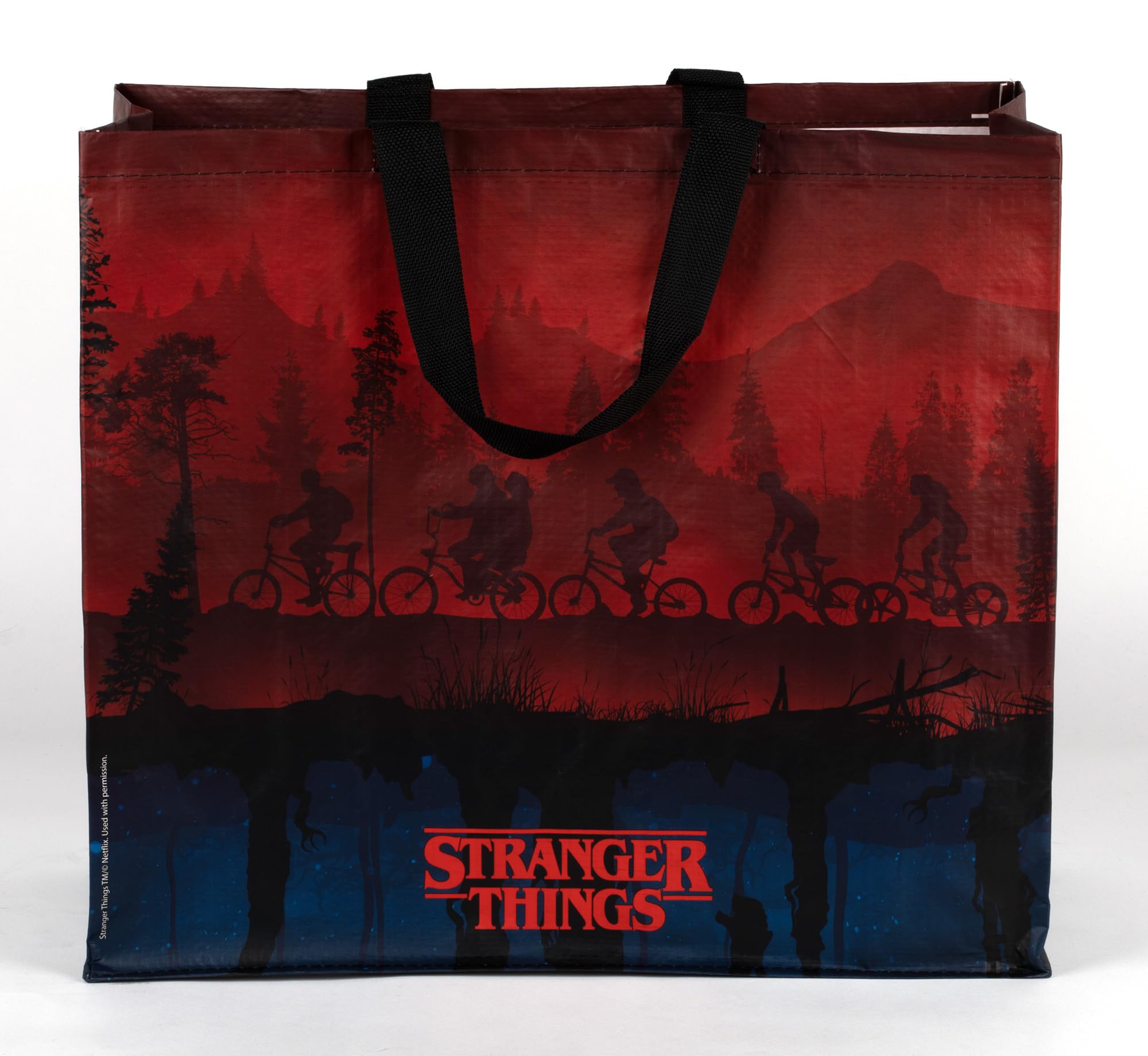 Konix Stranger Things torba na zakupy – rozmiar M 40 x 45 x 20 cm – materiał z recyklingu – motyw Upside Down – czarna, czerwona i niebieska, stranger things