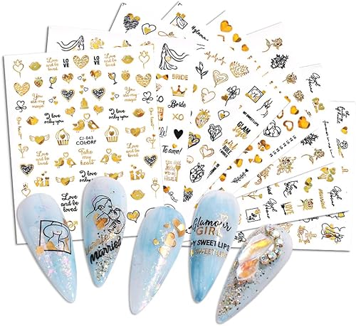 Miniatura 7 de 9 hojas de calcomanías de uñas para el día de San Valentín calcomanías autoadhesivas 3D para uñas de gel de San Valentín diseños de uñas de