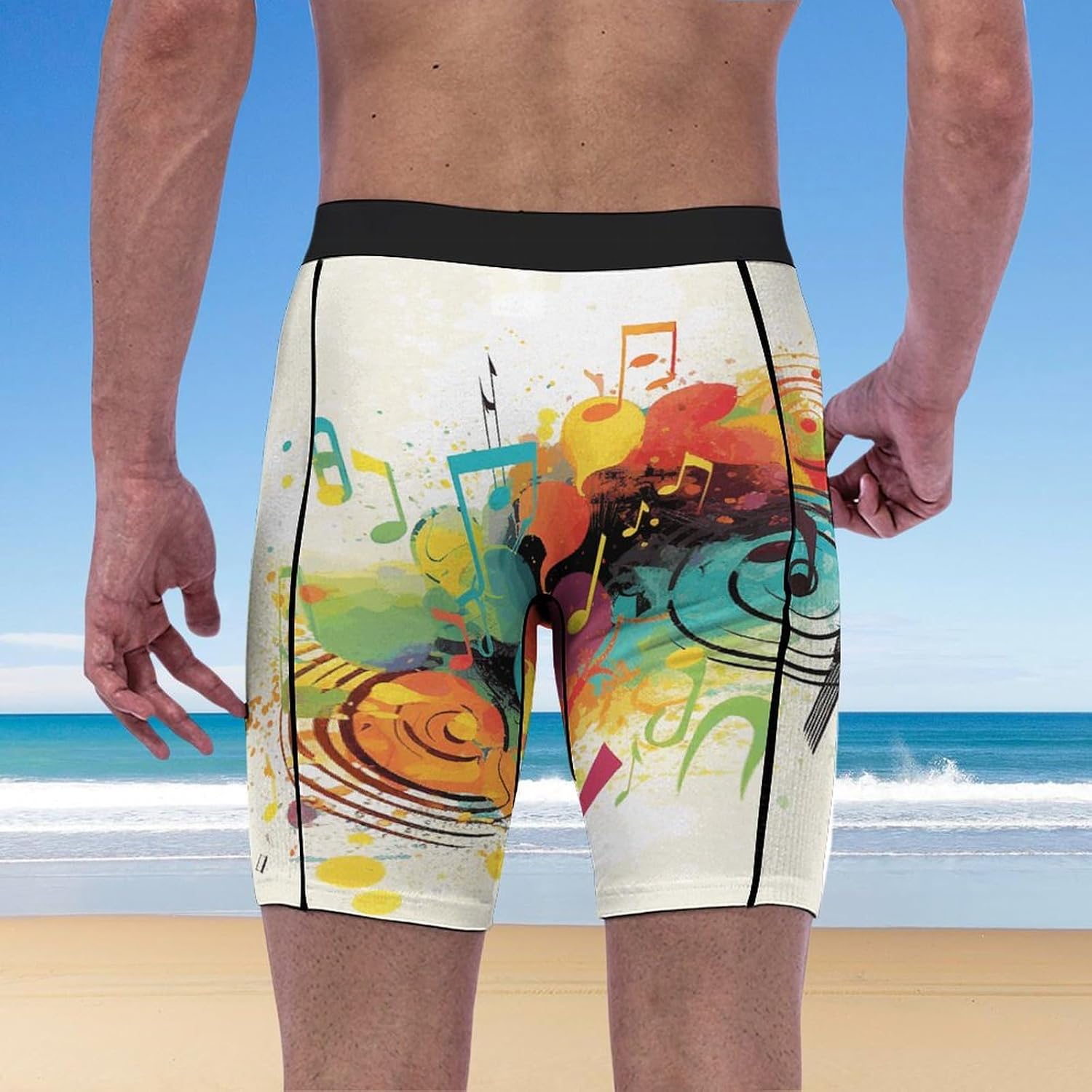 Abstract Music Themed Compression Shorts Men Spandex Sport Shorts Workout Performance Baselayer Underwear