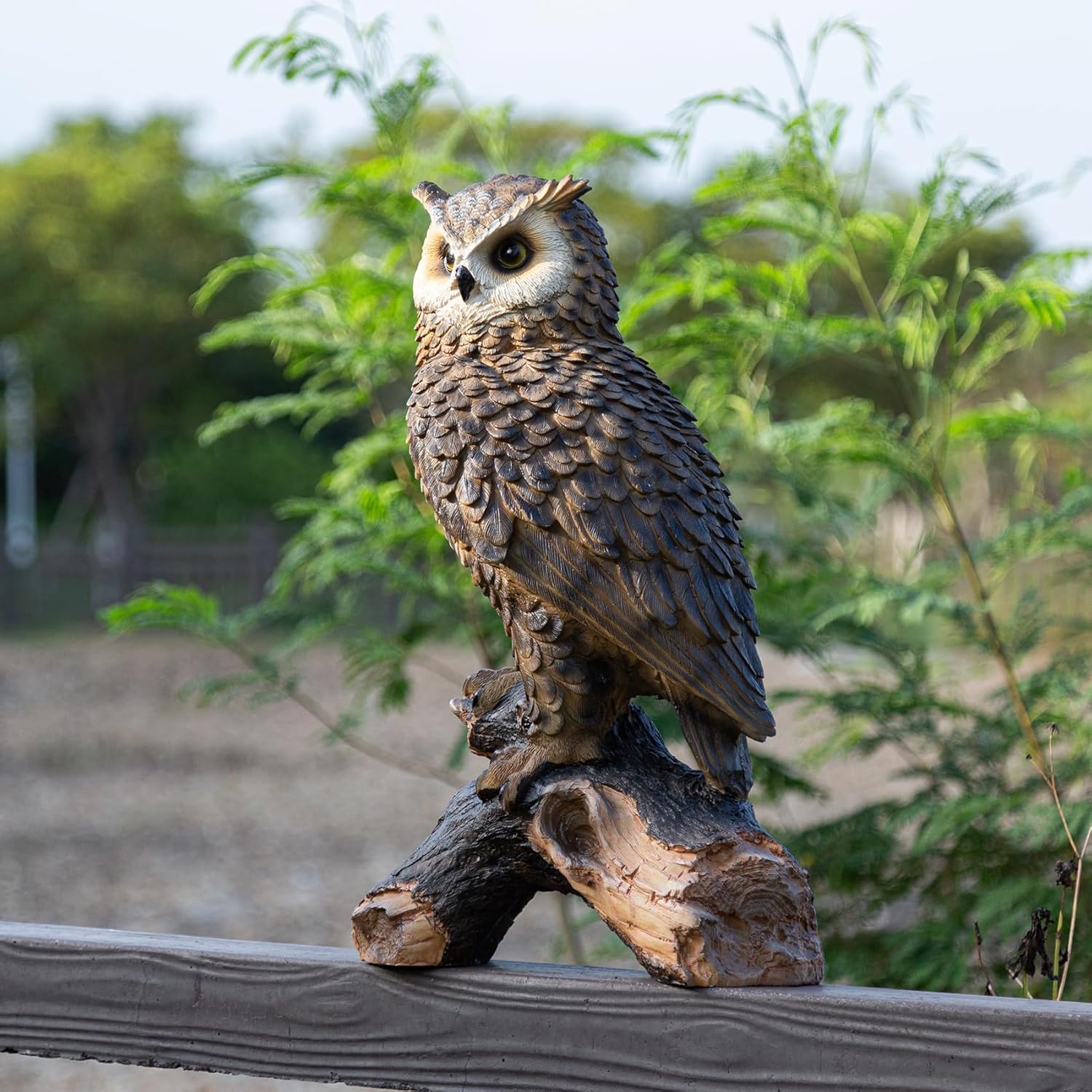 Shaodie Brown 13.3 - Inch Owl Decoy Decor Outdoor Statue. Ideal For Animal Statues Courtyard Lawn Decoration, Sculptures For Yard And Grassland Adornment, Housewarming Gift.