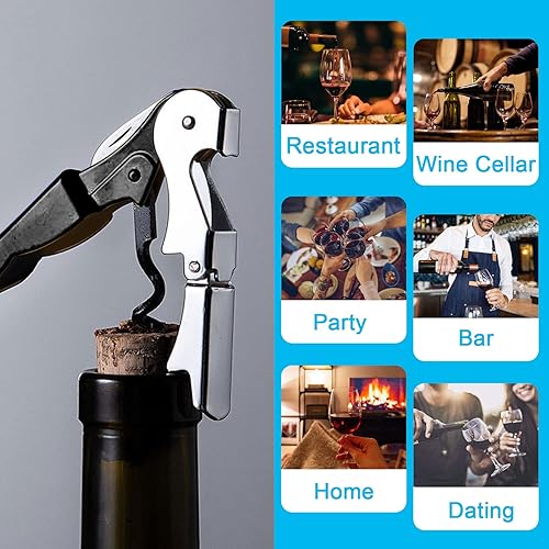 Miniatura 7 de BLUE world Kit de abridor de vino de acero inoxidable con doble bisagra y cortador de papel de aluminio para restaurante de camarero, sommelier,