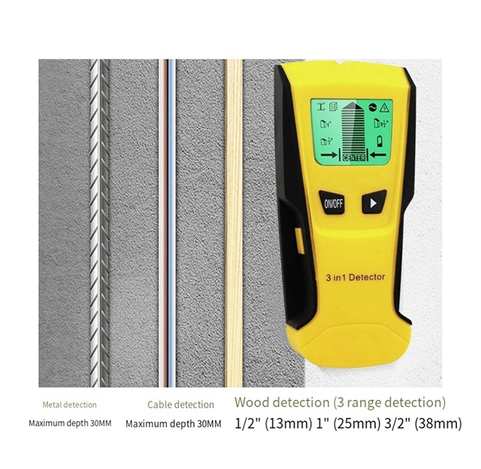 Sensore per perni Intelligente Multifunzionale Rilevatore di Metalli 3 in 1 Rilevatore da Parete for Scanner da Parete Borchie in Metallo for Legno Rilevamento di Tensione CA sotto Tensione