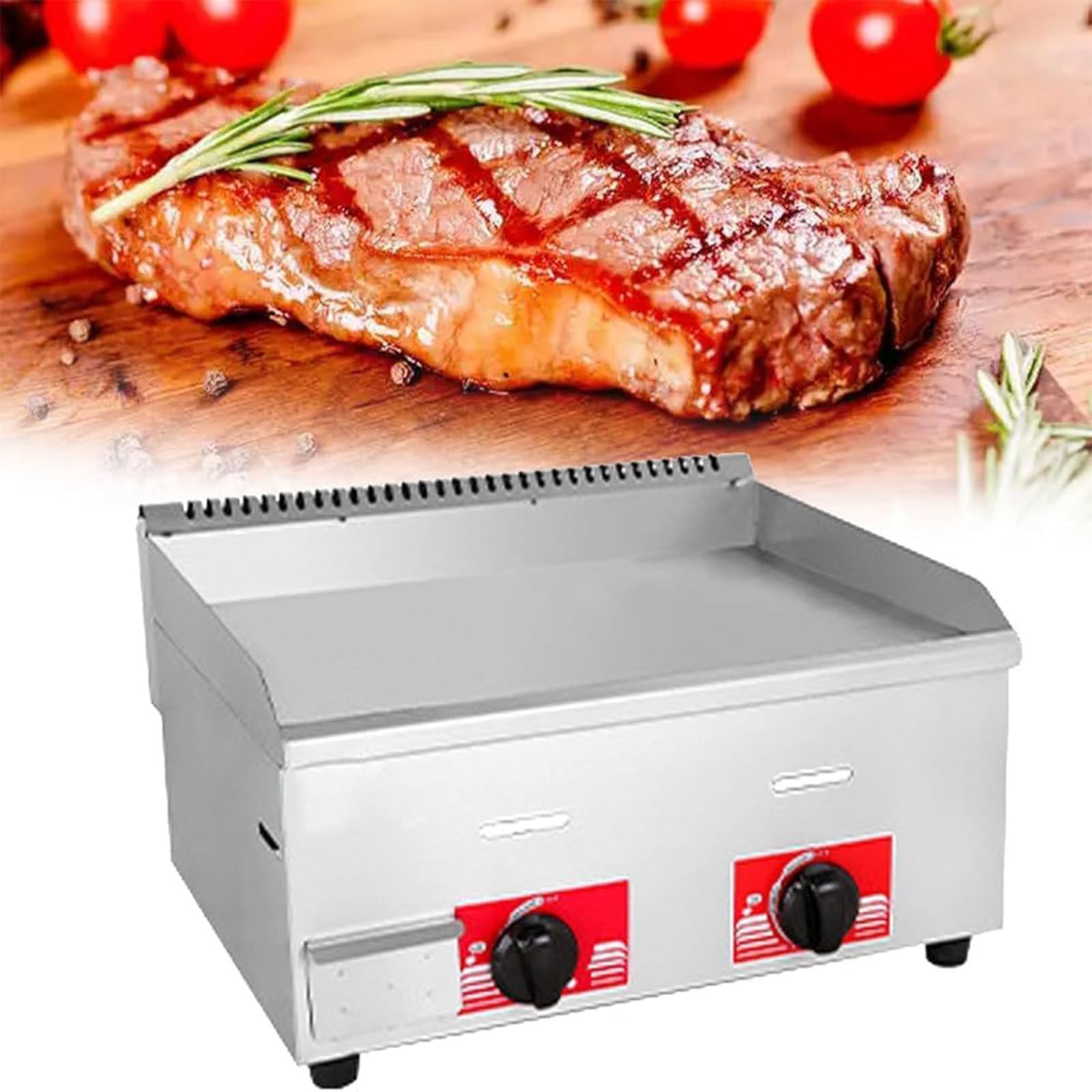 Gas Griddle,Non-Stick Burners Flat Hot Plate,Commercial Stainless Steel Gas Griddle LPG,Heavy Duty Restaurant Outdoor Grill,for Burger Large Non-Stick Burners Flat Hot Plate,718a