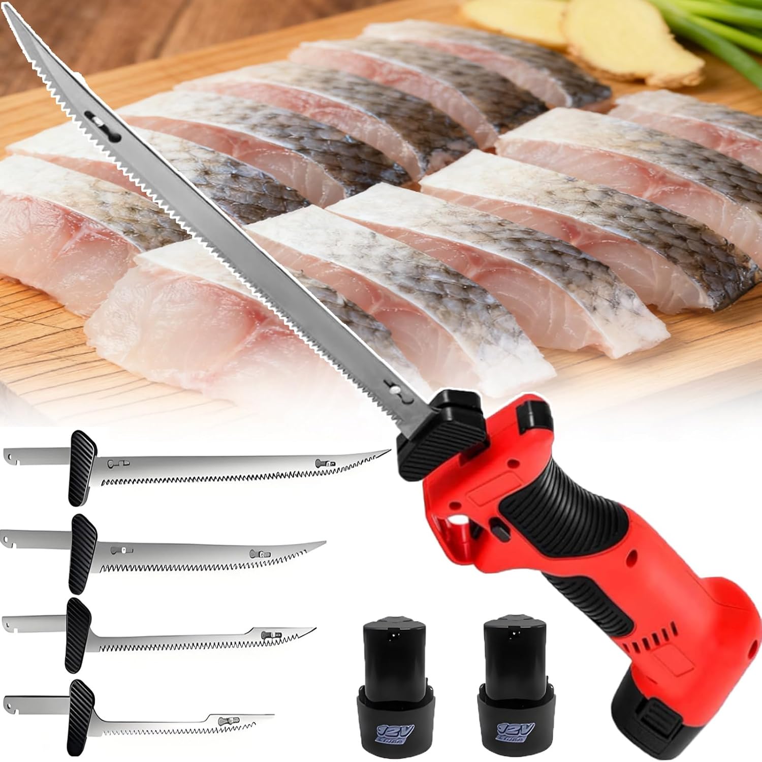 2026 Upgraded Cordless Electric Fillet Knife - Pro Reciprocating Fish Filet Knife & Meat Saw With 4 Blades, 2x2000mAh Batteries, Fast Charge & Safety Lock For All Cutting Tasks