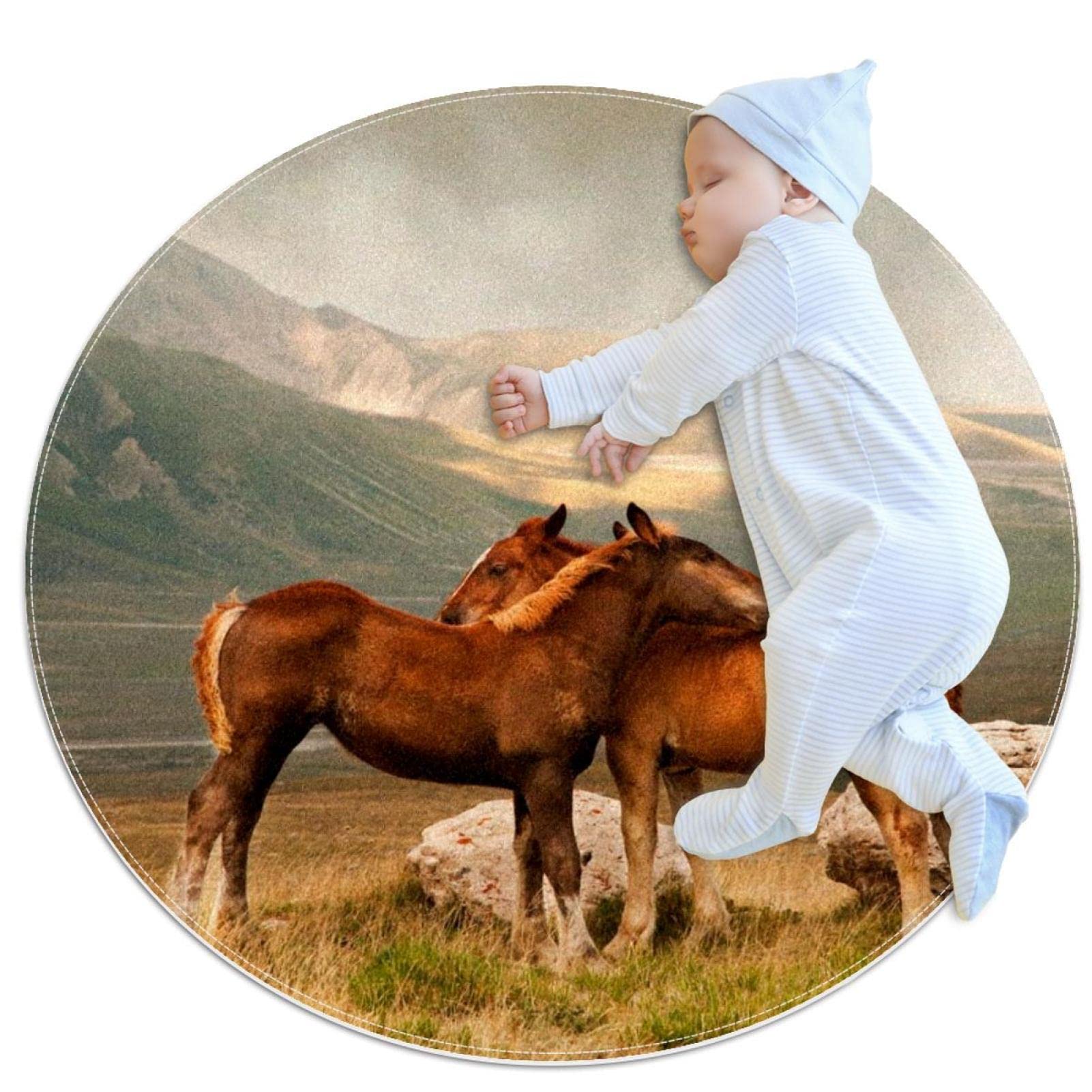 Tapis animal chevaux câlins 100cm antidérapant et lavable