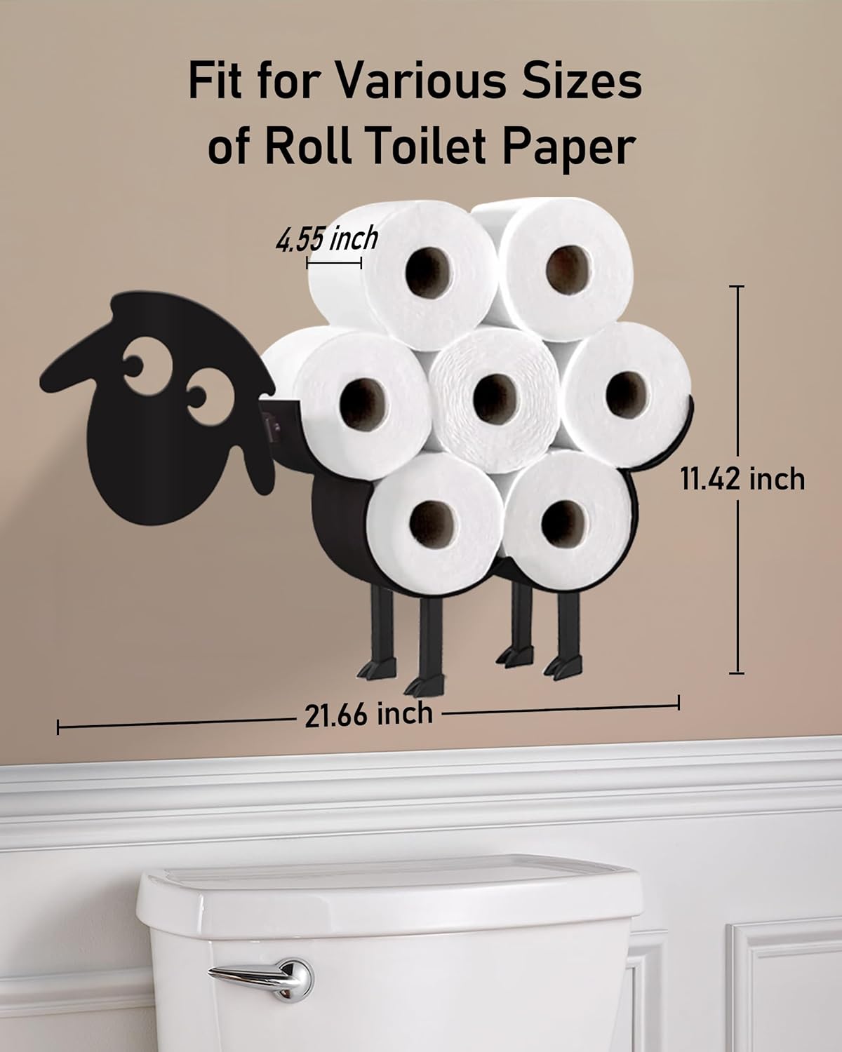 Sheep Toilet Paper Holder for Extra 8 Rolls, Wall Mounted Decorative Toilet Paper Storage, Farmhouse Bathroom Unique Decor Freestanding Accessories Storage Cabinet