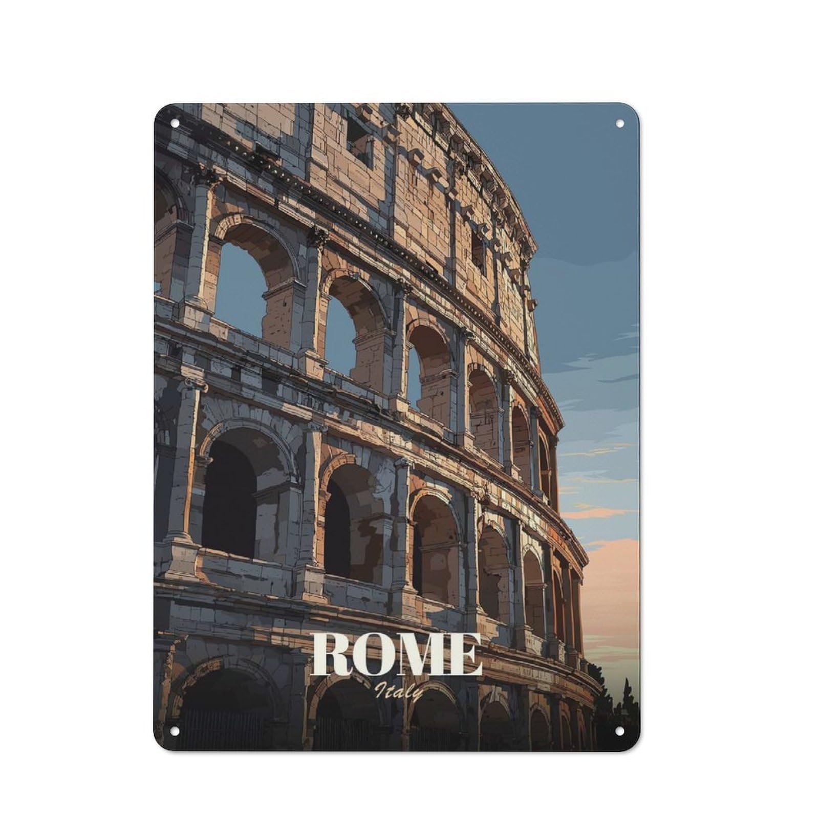 Junmoney Style-23 Colosseum In Rome Rustic Metal Plaque 40X30cm For Garage Or Workshop, For Kitchen, Dining Room And Home Bar Wall Decor
