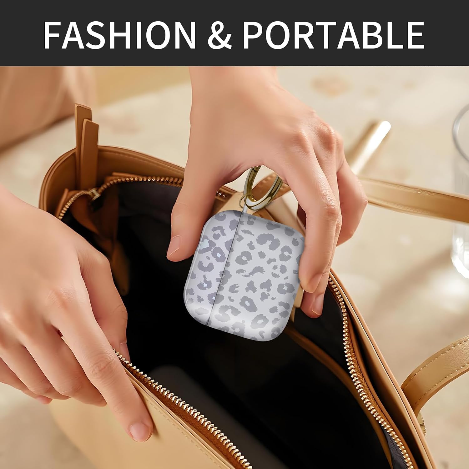 Compatible with AirPod 4th Generation Case Cover with Keychain, Full Protective Shockproof Wireless Headphone Case for Women Men Girl (White Animal Leopard) image 5