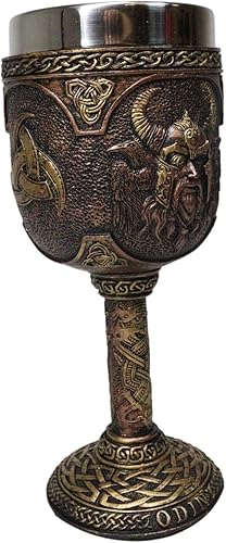 Miniatura 3 de Ebros Mitología nórdica Viking Alfather Odin God Of Asgard 7oz resina vino cáliz cáliz con forro de acero inoxidable regla asgardiana Thor Loki