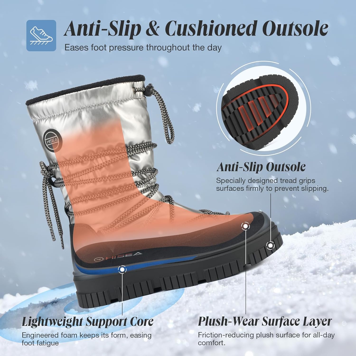 HISEA Snow Boots for Women Waterproof, Warm Fleece Lined Rain Boots for Winter Ski Cold Weather