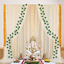 Party Propz Ganpati Decoration Setup for Home, White Backdrop for Decoration with LED Light, Hanging - 11Pc Backdrop Cloth for Decoration Pooja, Ganpati Decoration Backdrop(Net)