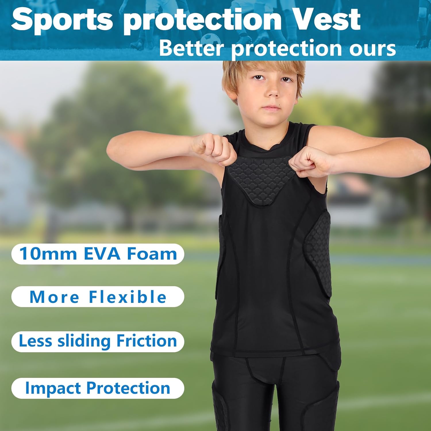 DGXINJUN Youth Padded Chest Rib Protector Heart Guard Kid Boy Girl Vest Shirt for Football Baseball Softball Rugby - Image 7