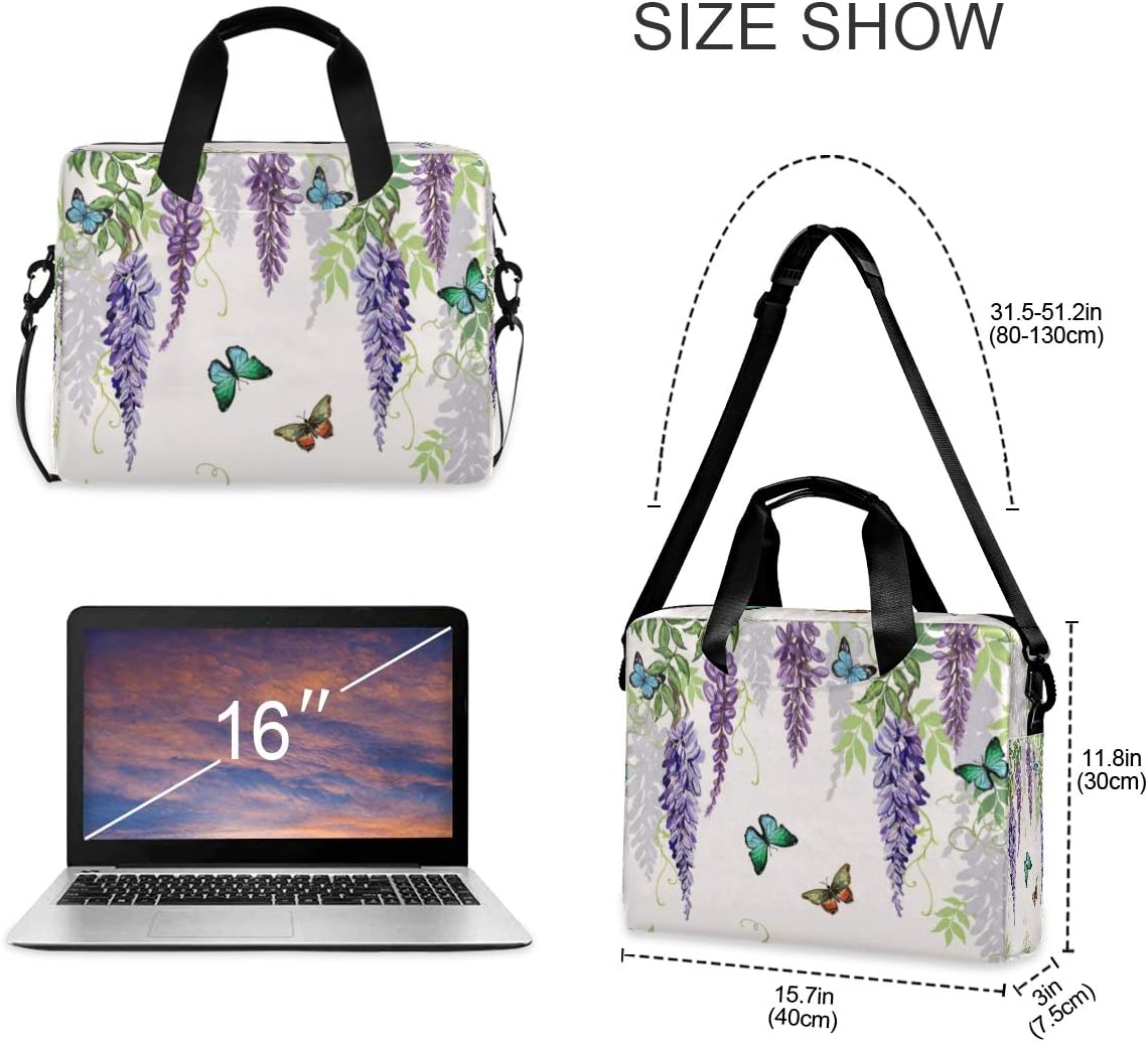 Laptop Bag Summer Butterfly Leaves Laptop Sleeves Case for 13 14 15.6 Inch Computer Tablet Briefcases Carrying Case Shoulder Bag for Work