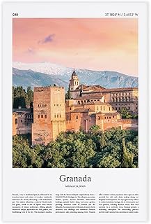 WOsdKL Granada Travel Poster, Andalucia, Spain Poster Wall Art Decor Print Picture Paintings for Living Room Bedroom Decoration Style:Unframe 20x30inch