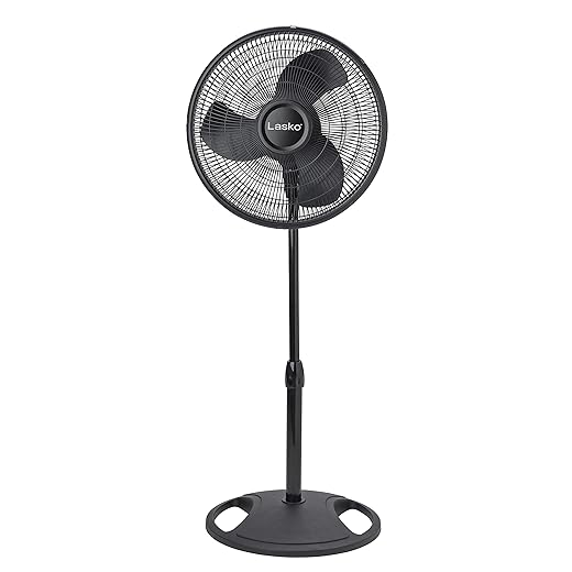 Lasko 16-inch 3-Speed Oscillating Floor Fan with Adjustable Height, Tilt-Back Head, Widespread Oscillation, and Patented Blue Plug Safety Fuse - Black