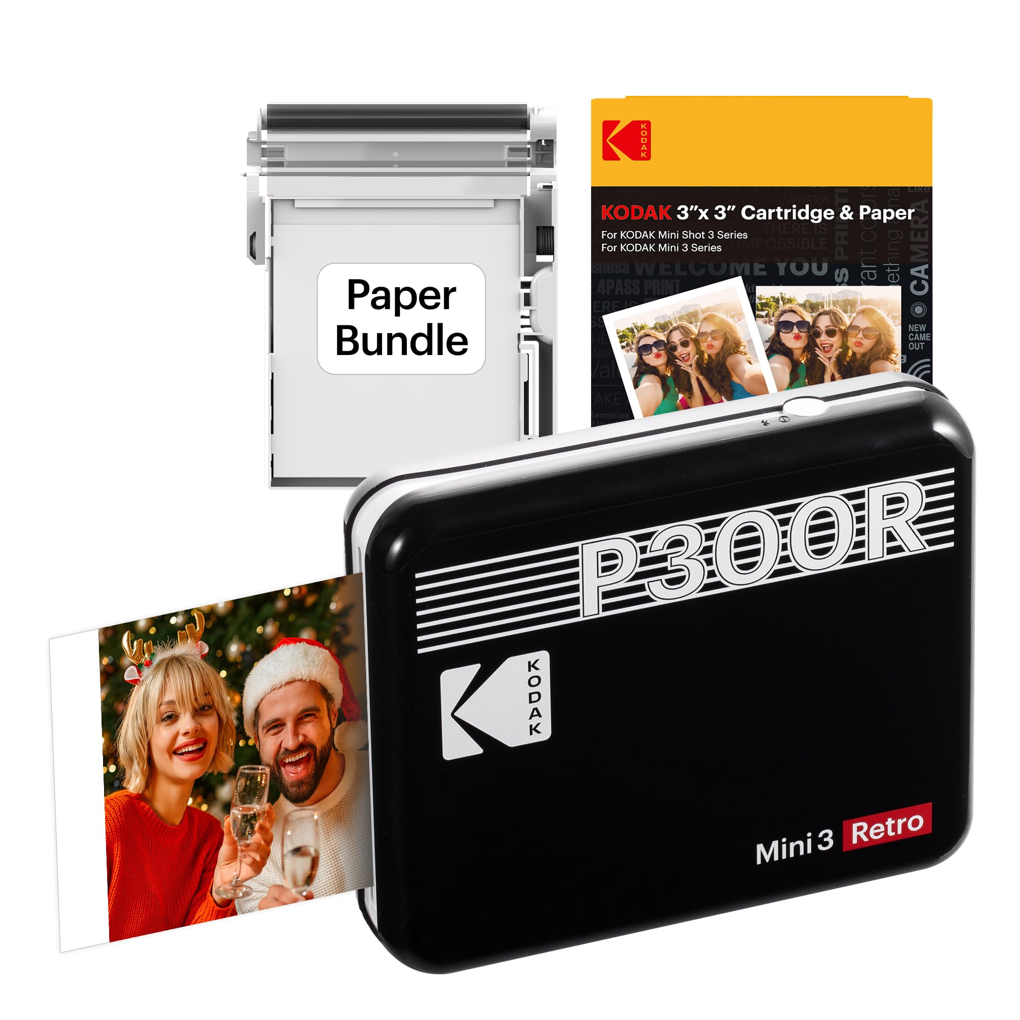 KODAK Mini 3 Retro, Portable Photo Printer + 68 Sheets Bundle, Black
