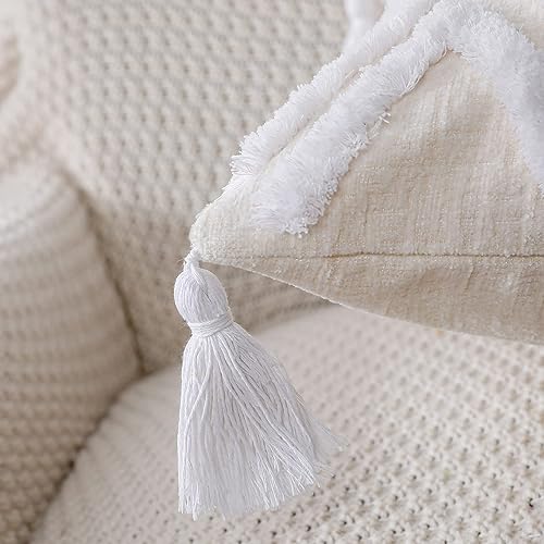 Miniatura 4 de PANOD - Fundas de cojín decorativas súper suaves de estilo granja, de felpa, con patrón de diamante sólido, detalle de penachos, con borlas, acento