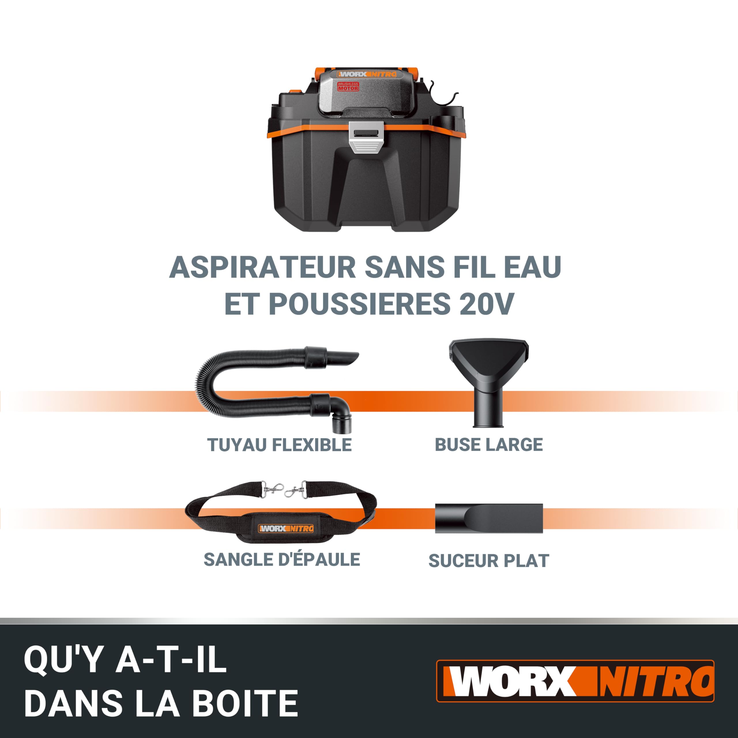 WORX Aspirateur Eau et poussières Brushless 20V WX031.9