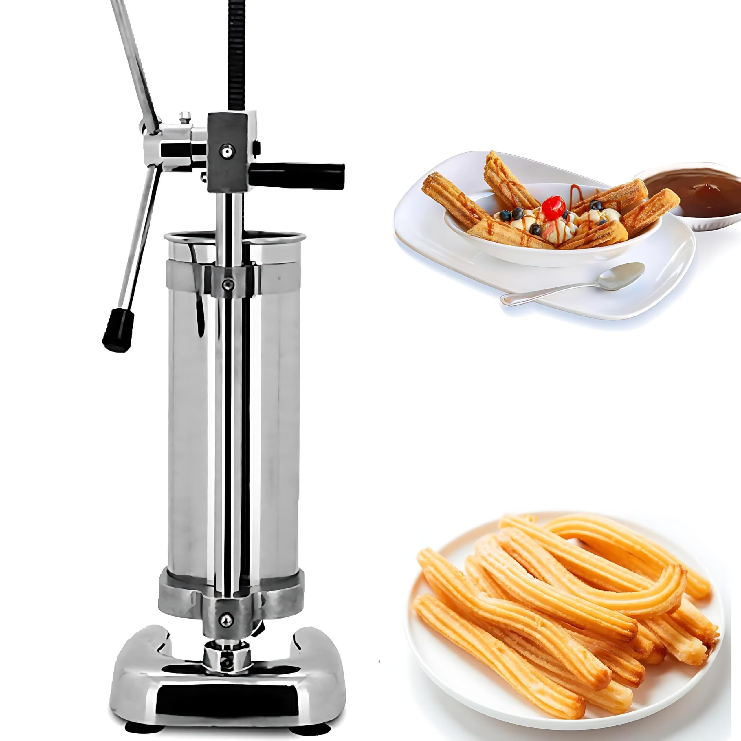 Manual Churrera Churros Filler Maker, 3L Vertical Spanish Churros Maker, Spanish Donut Churrera Churro Maker Machine con 5 Boquillas para TuberíAs, para Delicatessen, Hogar y Cocina