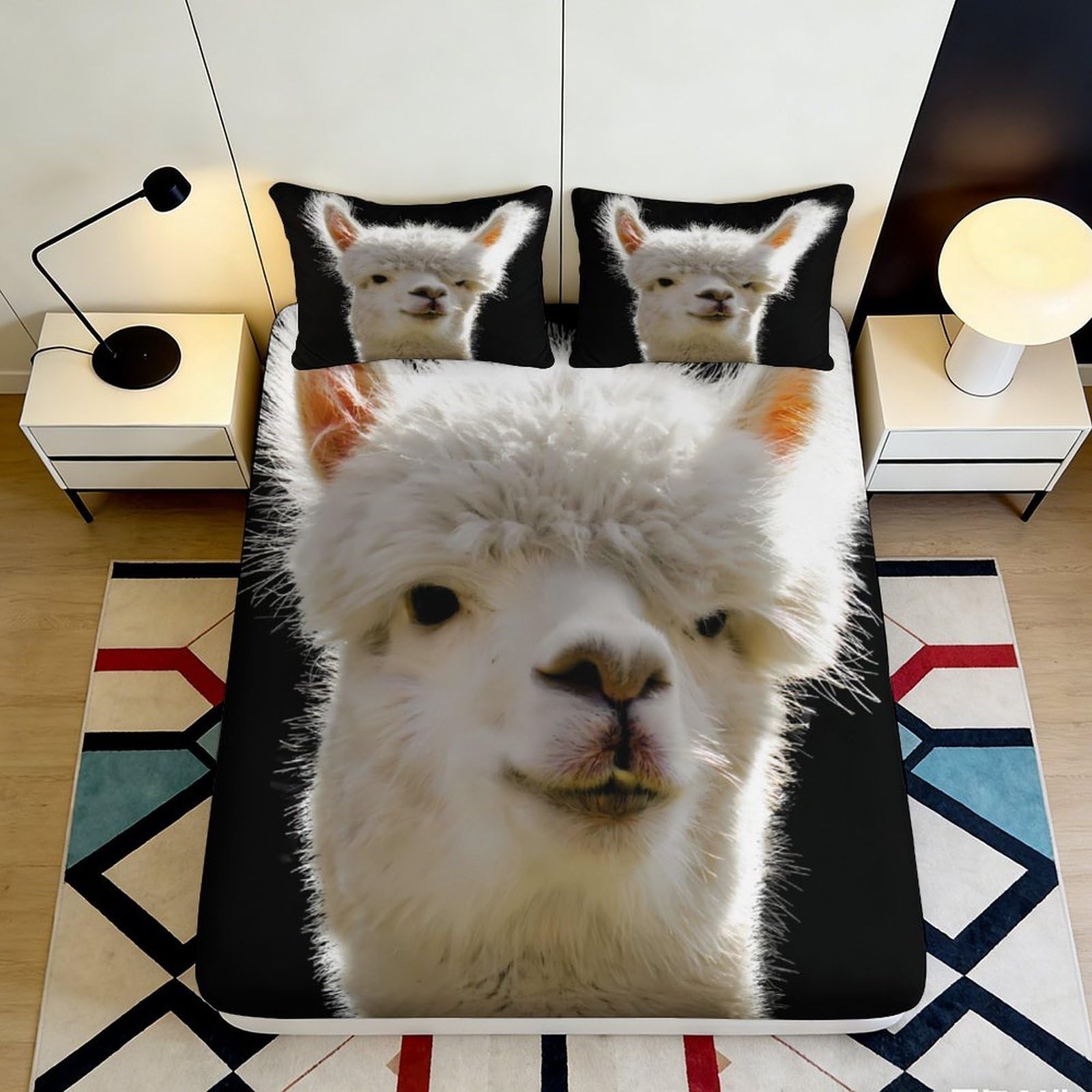 3D Printed Alpaca Fitted Sheet Microfiber Deep Pocket Non-Slip Bedroom Bedding Alpaca Mattress Fitted Cover for Adults 180x200x25cm
