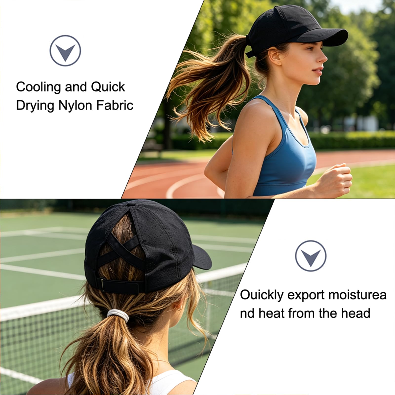 6 gorras de béisbol de malla para mujer con tiras cruzadas para cola de caballo