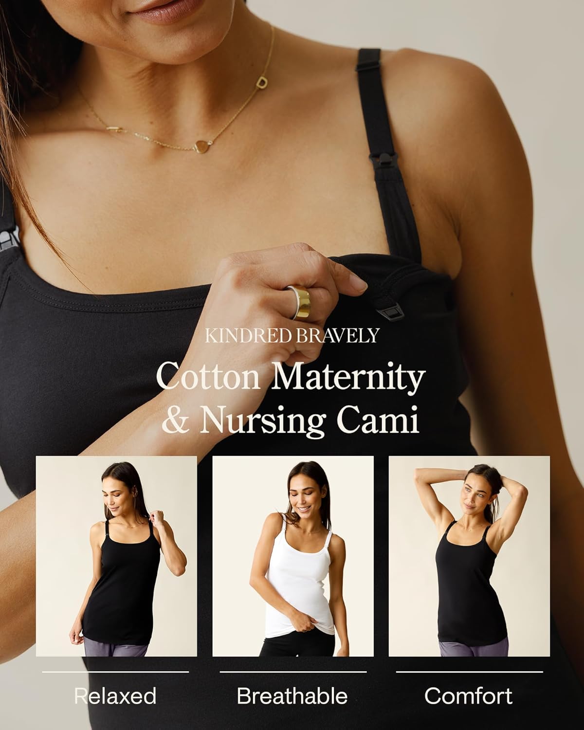 Kindred Bravely Nursing & Maternity Cotton Tank Top Cami 2-Pack | Black & White - Image 4