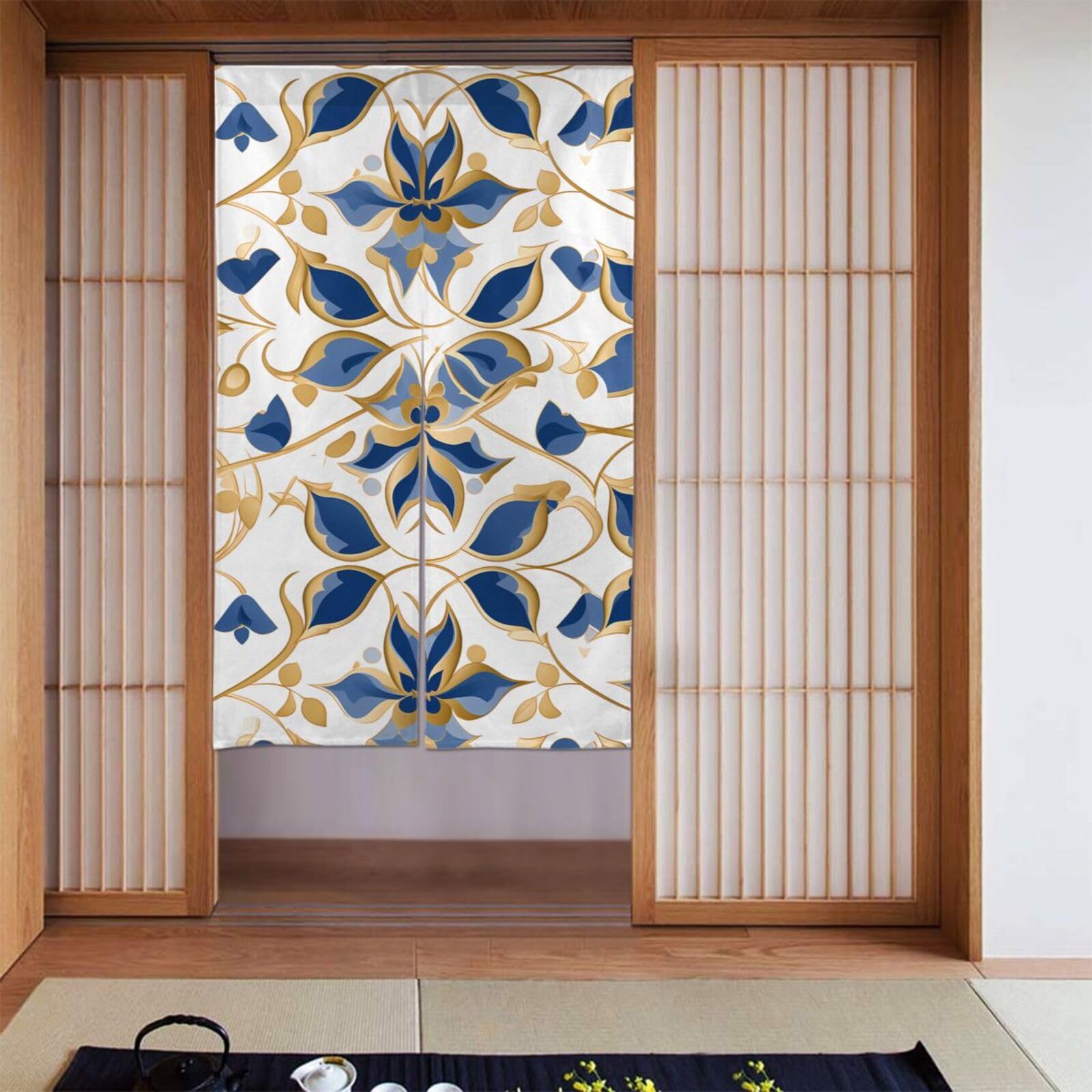 Rideaux occultants pour chambre à coucher au motif imprimé doré chic | Lot de 2