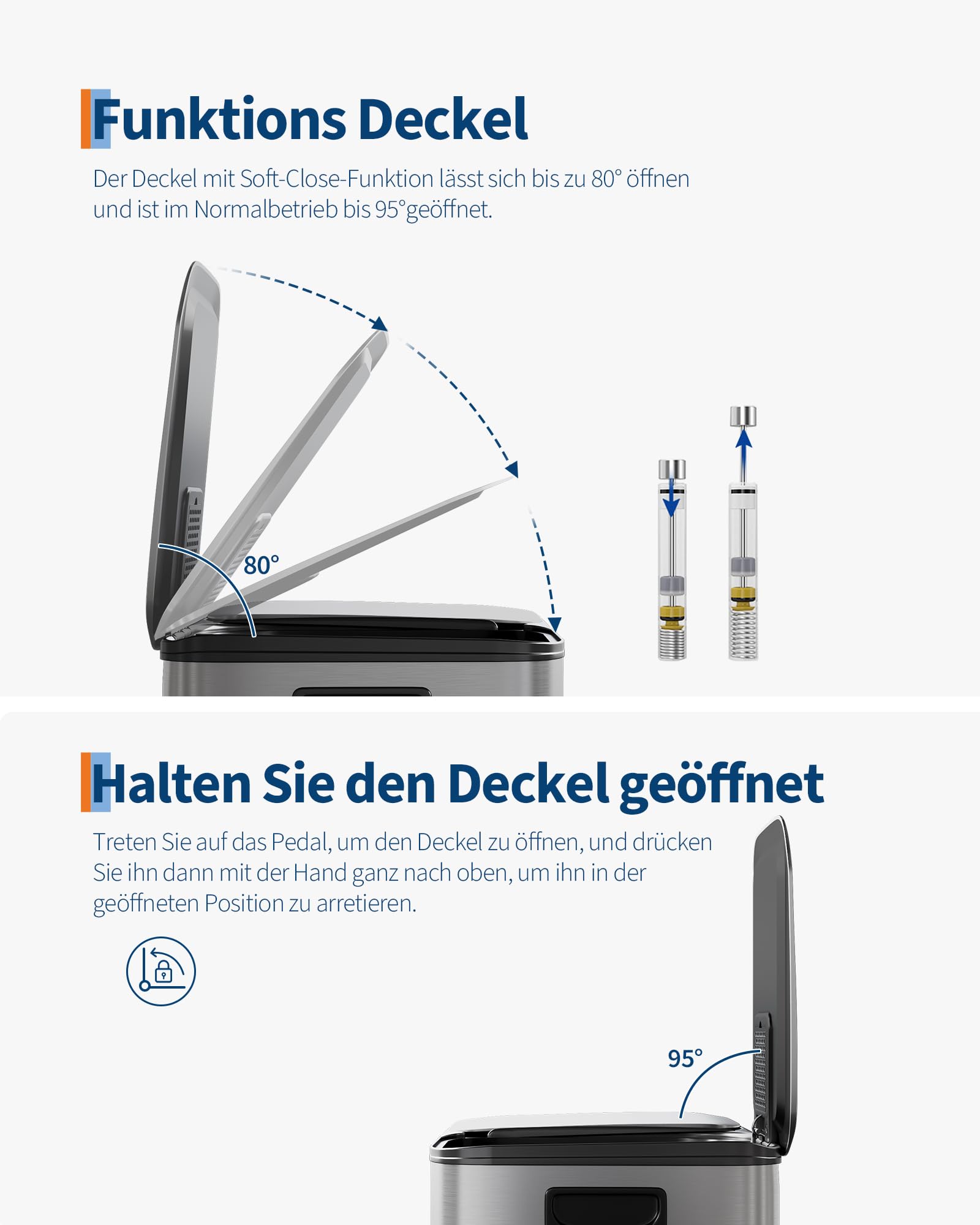 Mülleimer Küche 2 x 15 L aus Edelstahl, 2 Fächer Treteimer mit | Softclose-Deckel, Abfalleimer mit Rutschfeste Füße und Pedalen, Mülltrennsystem, Leichte Reinigung und Platzsparend