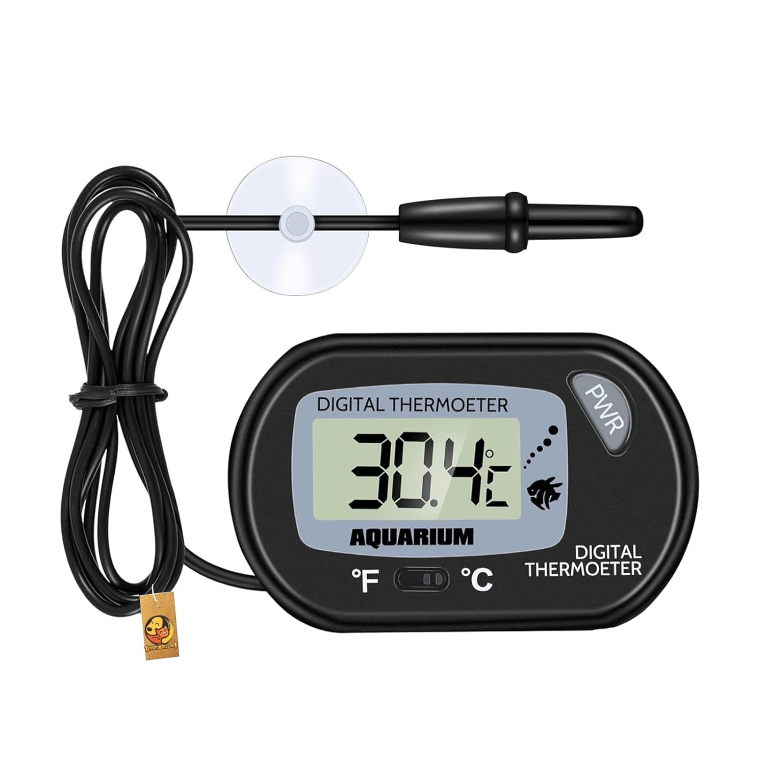 Foodie Puppies LCD Digital Thermometer for Aquarium, Fish Tank Water Terrarium Temperature and Reptiles Like Lizard and Turtle with Suction Cup