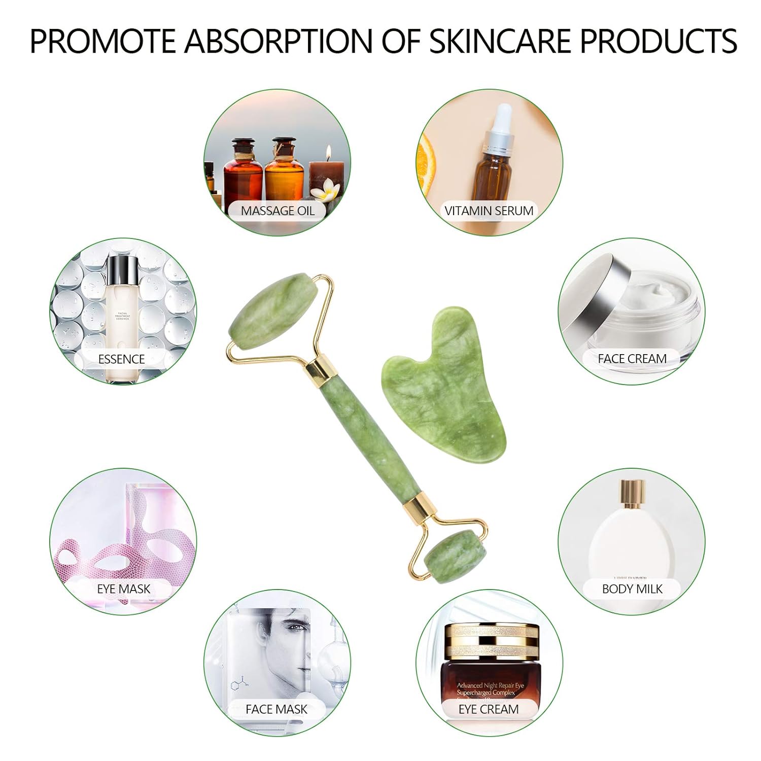 Jade Roller, McoMce Jade Roller for Face, Natural Anti-aging Face Roller and Gua Sha Set, Ice Roller for Face, Dark Circles, Skincare and Muscle Relaxing-Massager for Face, Eyes, Neck, Body : Beauty & Personal Care
