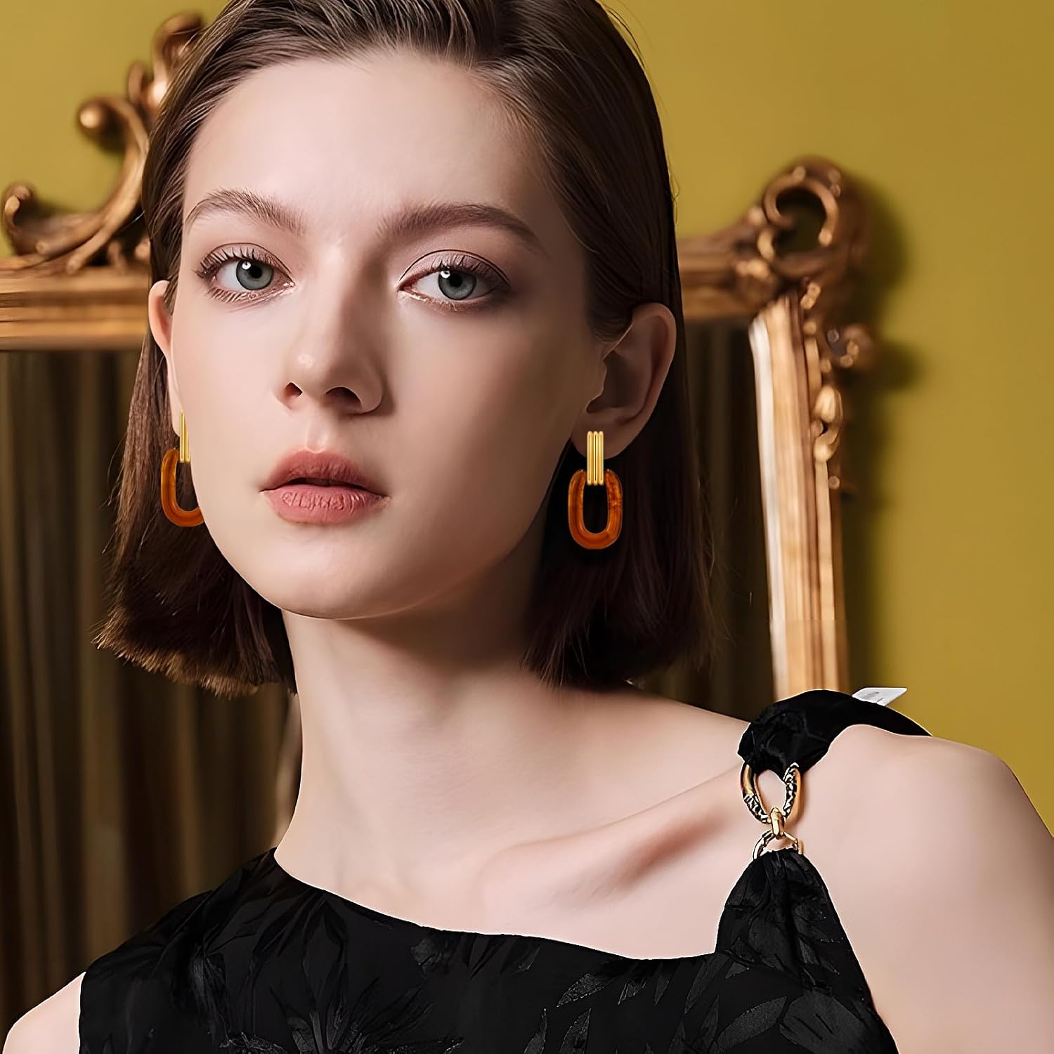 Acrylic Hoop Earrings for Women 14K Gold Plated Chunky Hoop Earrings Vintage Geometric Resin Fashion Jewelry Gifts - Image 2