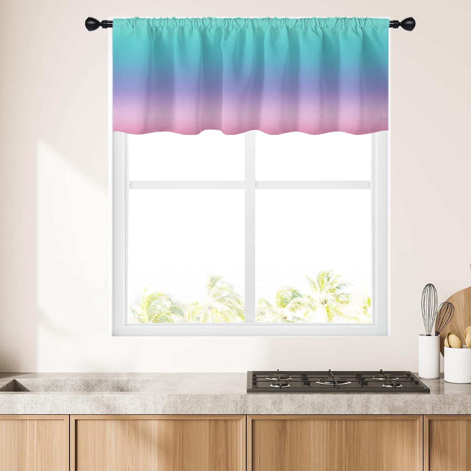 Red and Black Kitchen Curtain Valance 52W x 18L Inches Small Short Drapes Ombre Burgundy Grey Gradient Gothic Goth Mens Dark Design Mini Single Cafe Bedroom Living Room Window Treatment 1 Panel