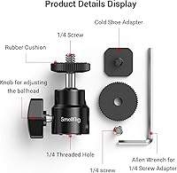 Vista 5 de SmallRig Montura de Zapata Caliente de 1/4" para Cámara, Trípode de Cabeza de Bola con Tornillo Adicional de 1/4", Paquete de 2 Piezas - 2059