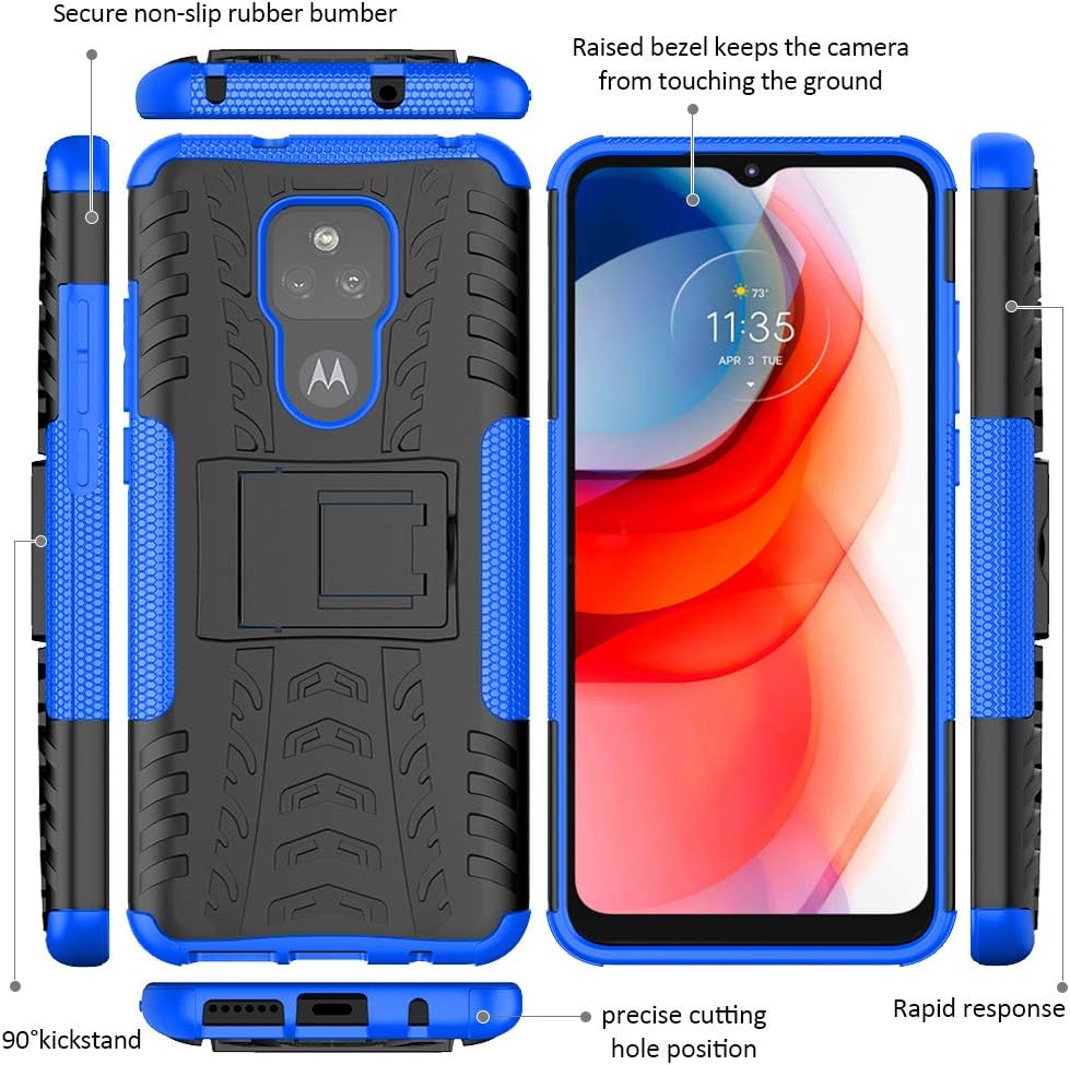 for Moto G Play 2021 Case, Moto G Play Case with HD Screen Protector, Shockproof Silicone Protective with Kickstand Hard Phone Cover for Moto G Play 2021 (Blue)