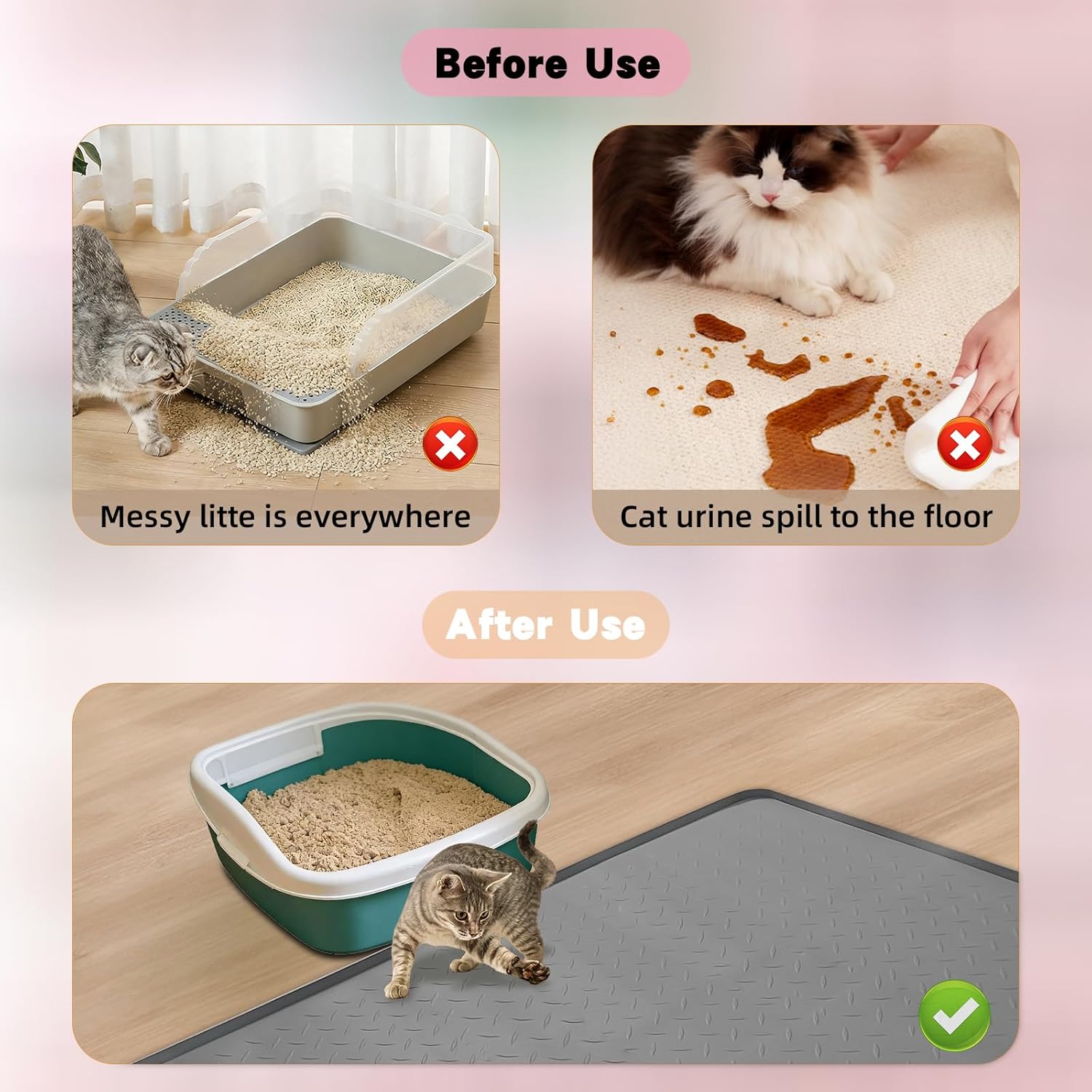 XXL Silicone Cat Litter Mat, 50"x35"(127cmx89cm) Extra Litter Box for Floors, Non-Slip Litter Trapping Mat to Prevent Tracking, Easy to Clean Kitty Litter Catcher Mat, Durable, Dark Gray