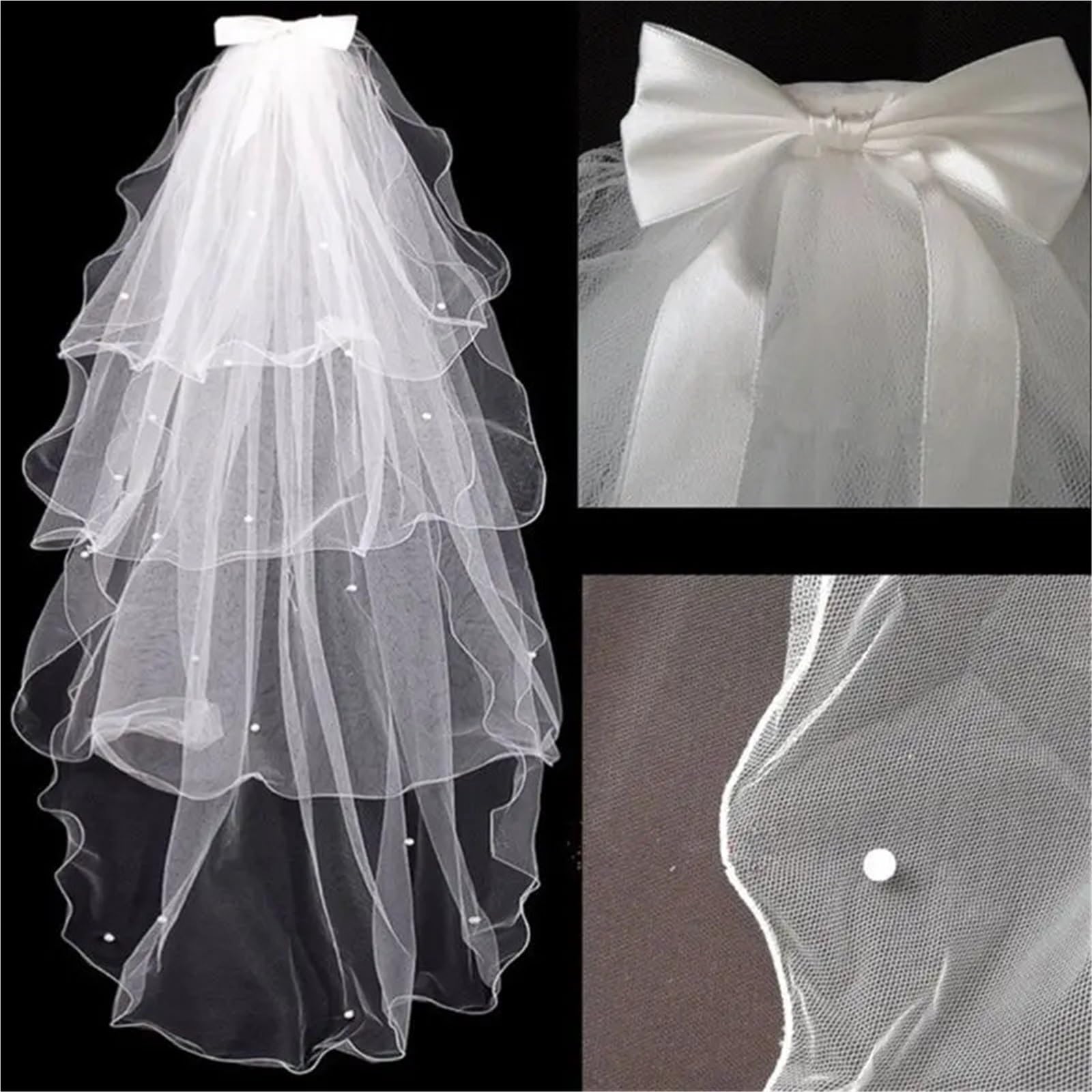 Abito Velo da Sposa Veli di Tulle Bowknot Pettine for Velo for Capelli Multistrato da Sposa for Accessori for Capelli di Fidanzamento
