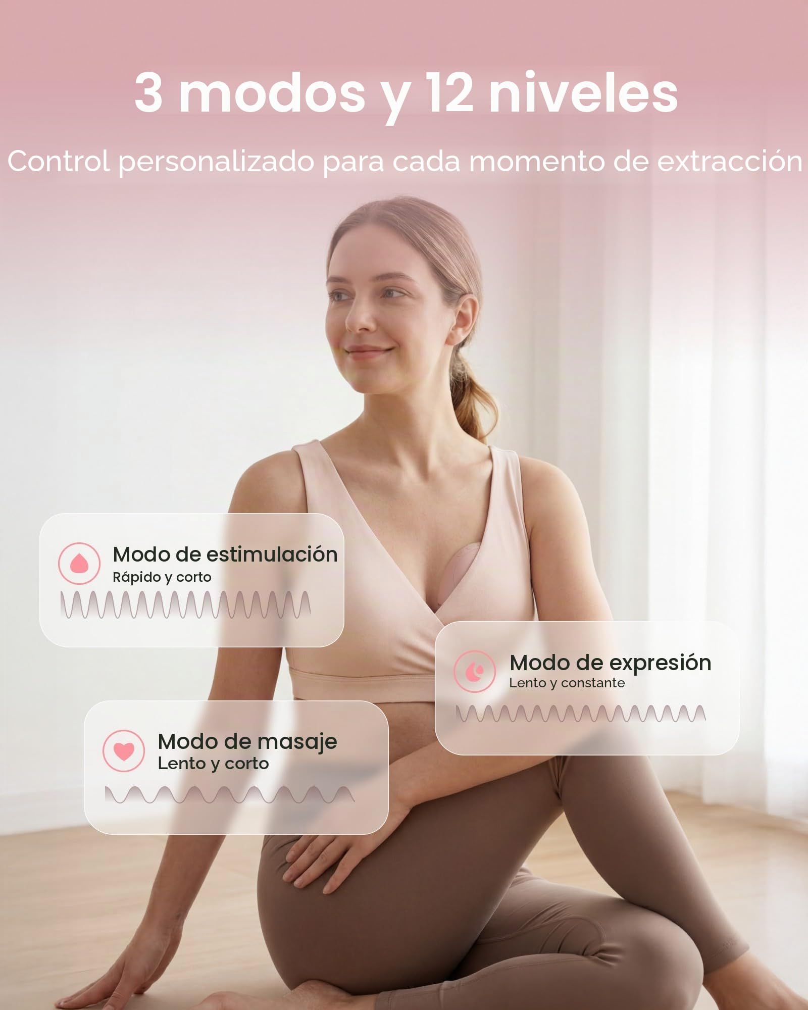 Nuliie JoyFlow Air - Sacaleche eléctrico, extractor de leche portátil manos libres, 3 modos & 12 niveles, silencioso y sin BPA, brida de 27 mm y puntas 15/18/21/24 mm - 2 - Rosa claro