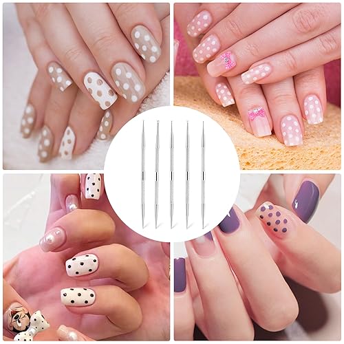 Miniatura 5 de 5 piezas de 2 vías de punteado herramienta – doble cabeza arte de uñas de acero inoxidable pintura pluma para decoración de bricolaje