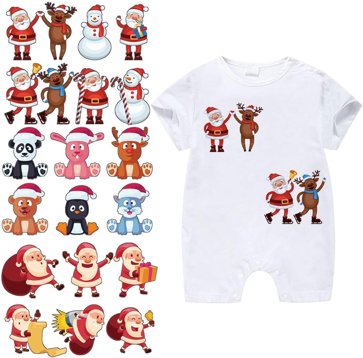 ARTEM Christmas Patches for Kids Clothes-3 Sets Washable Heat Transfer Iron On Stickers, Appliques with Santa Claus,Snowman,Elk,Animals Patch for DIY T-Shirt,Dress,Bag