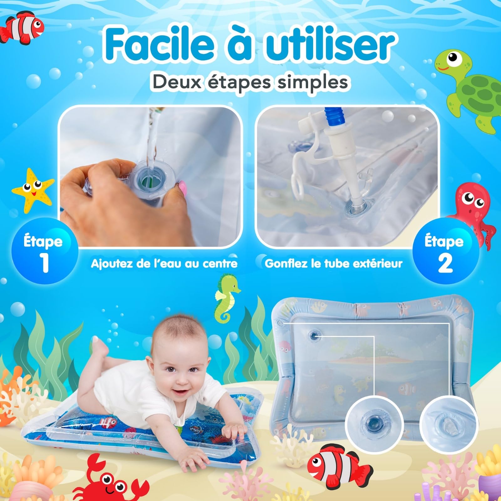 Tapis Eau Bebe Eveil Aquarium Bebe Gonflable Tapis Sensoriel Motricite 76x95cm