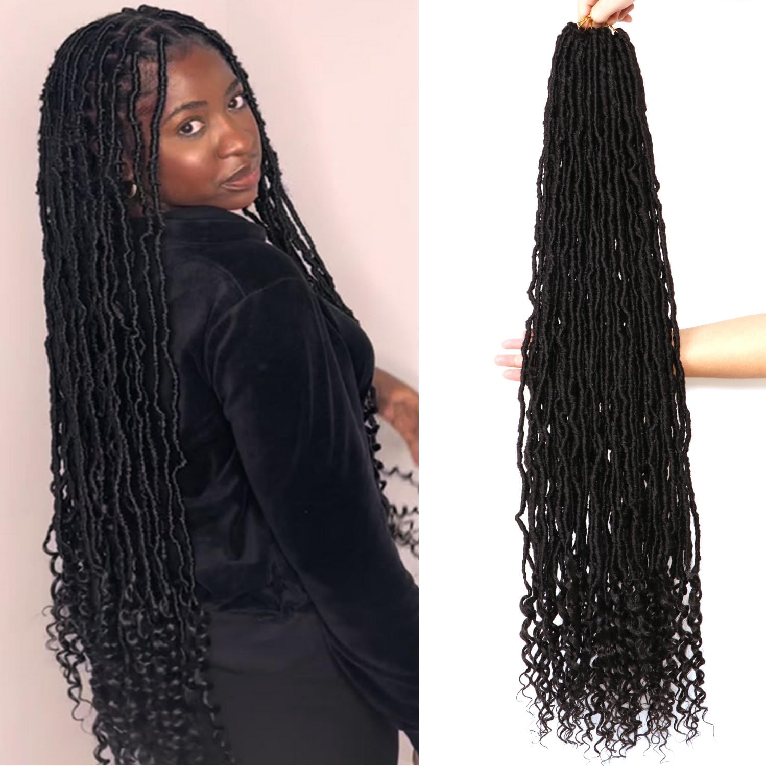 Faux Locs Crochet Hair-Soft Locs Crochet Braids Hair Extensions Goddess Braids Extensions Hair (#1B, 36 Inch (Pack of 8))