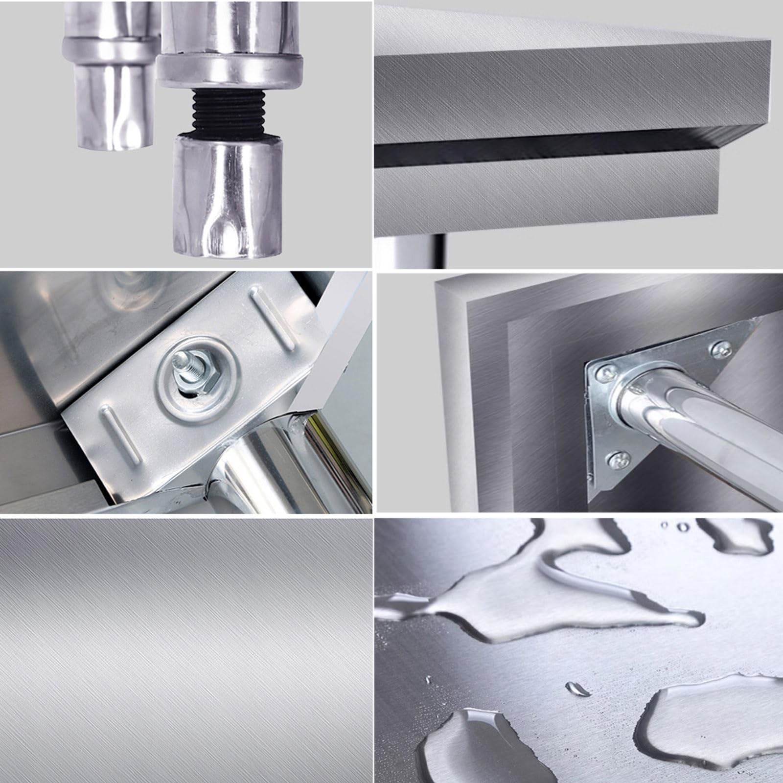 Tavolo da lavoro commerciale in acciaio inox con piedini regolabili e ripiano portaoggetti, postazione di lavoro multifunzionale da cucina per una facile installazione in casa e in fabbrica