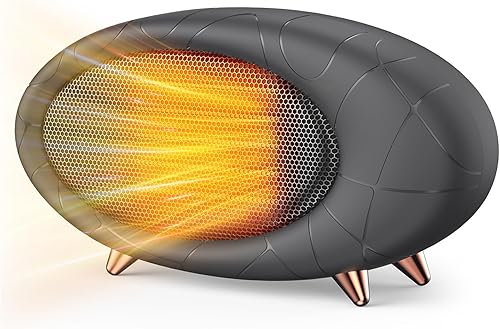 Calentador de escritorio de 600 W con protección contra sobrecalentamiento y vuelco, calefacción rápida de cerámica PTC para uso en interiores (gris)