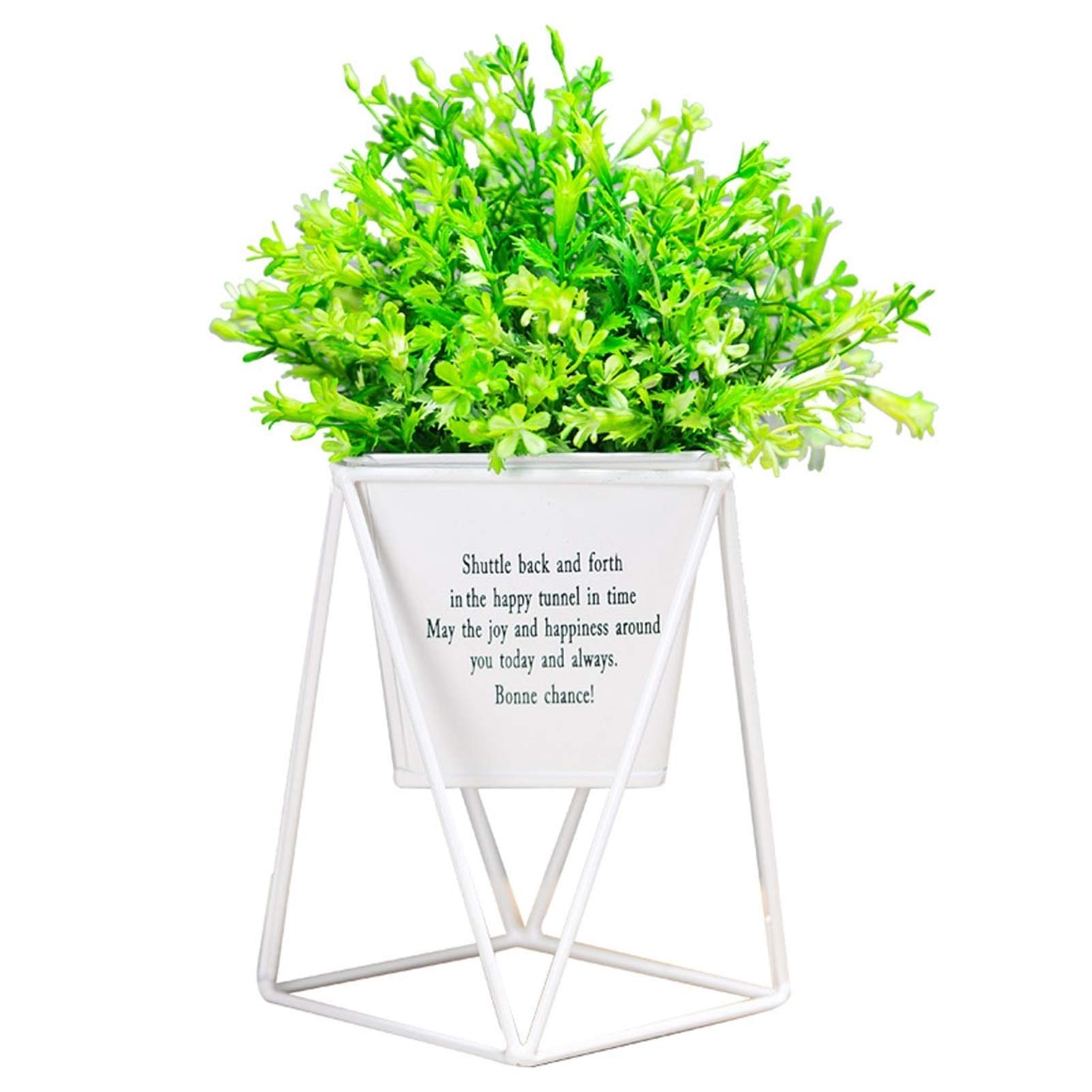 NGDFGR Artificial Potted Plant Decor Mini Green Artificial Plant Simulation Flower Lily Grass And Wrought Iron Flower Pot Bracket Farmhouse Decor,White