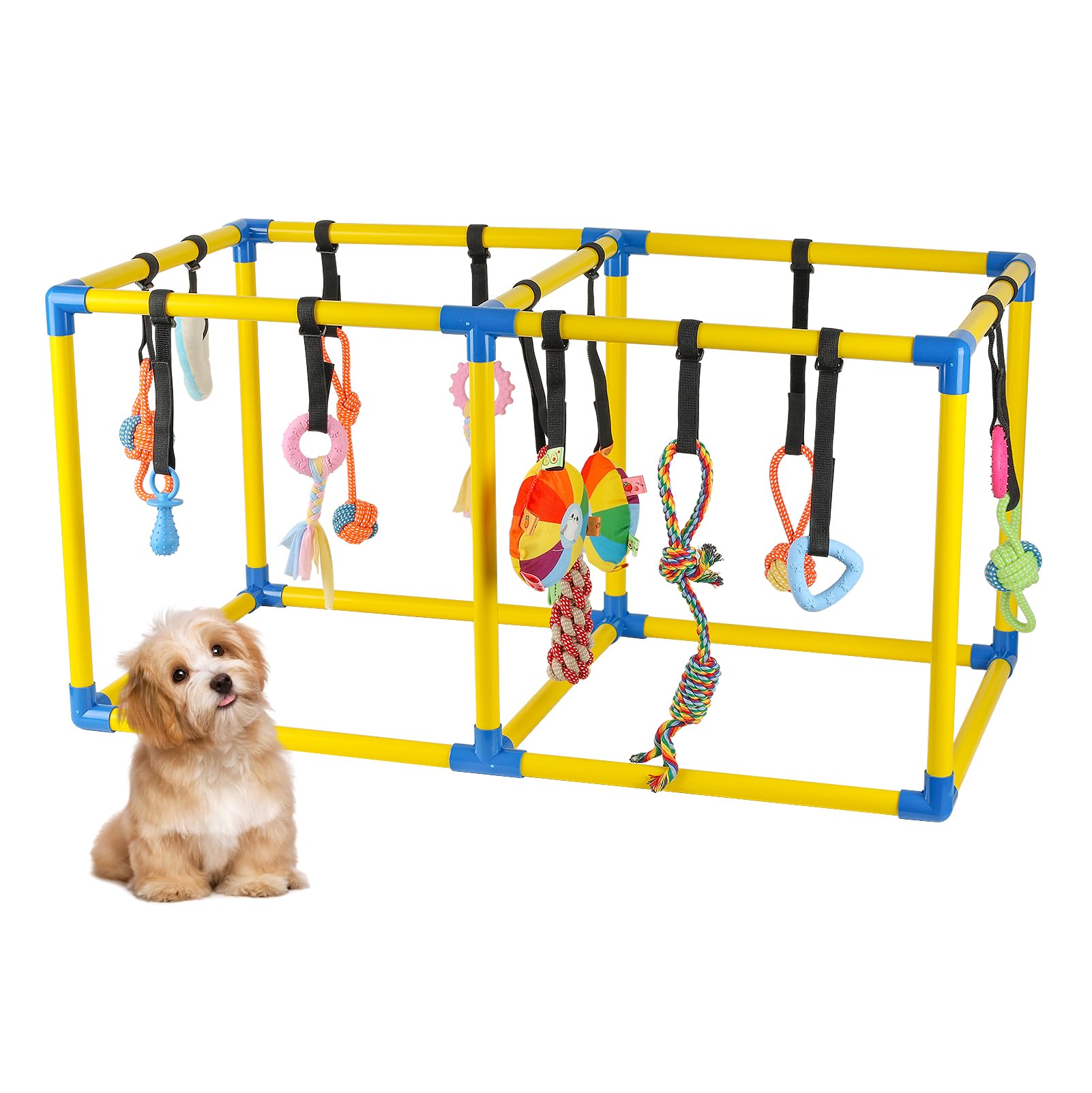 CISSIYOG Puppy Play Gym with 8 Hanging Toys, Purple PVC Frame Enrichment Activity Centre for Small Dogs, Interactive Puppy Enrichment Toys with Squeaky & Chew Toys(19.7 x 19.7 x 19.7 Inch)