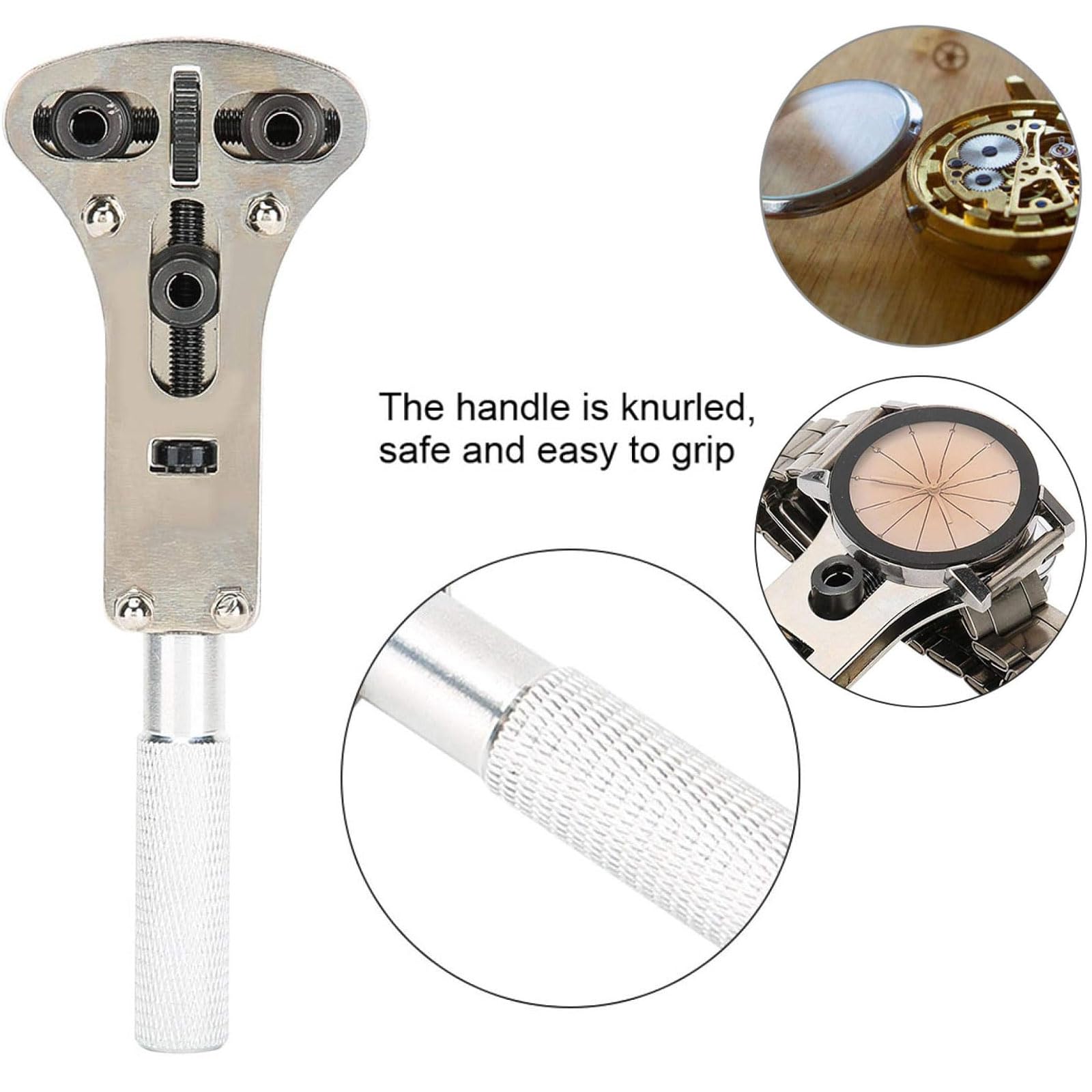Llave de Apertura de Reloj, Abridor de Relojes de Tres Mordazas, Accesorio para Reparación de Relojes (Plata)