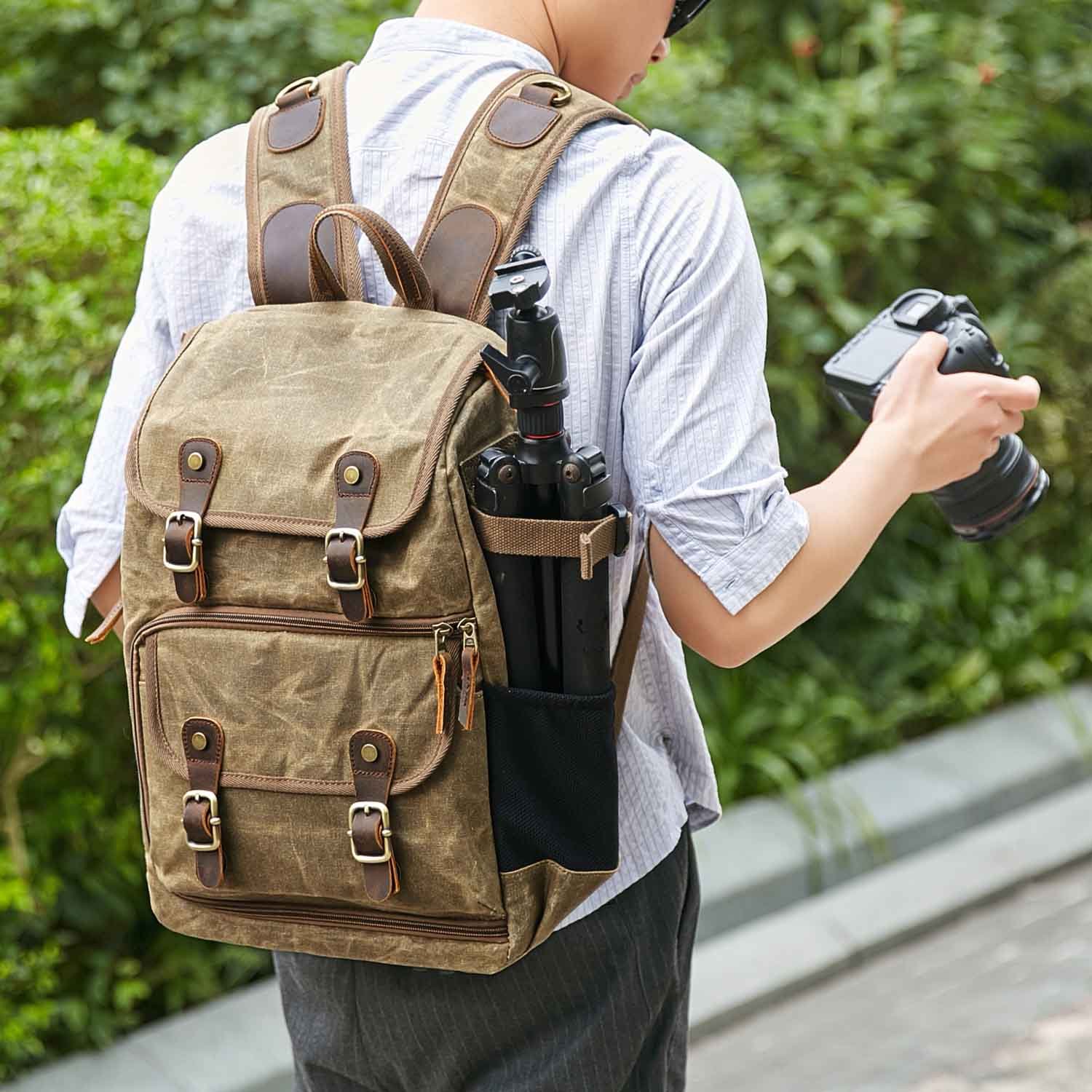 Neuleben Plecak na aparat fotograficzny, z kieszenią na laptopa, schowek na akcesoria, wodoszczelny w stylu vintage, do kamery DSLR, brązowy, Einheitsgröße, Plecak